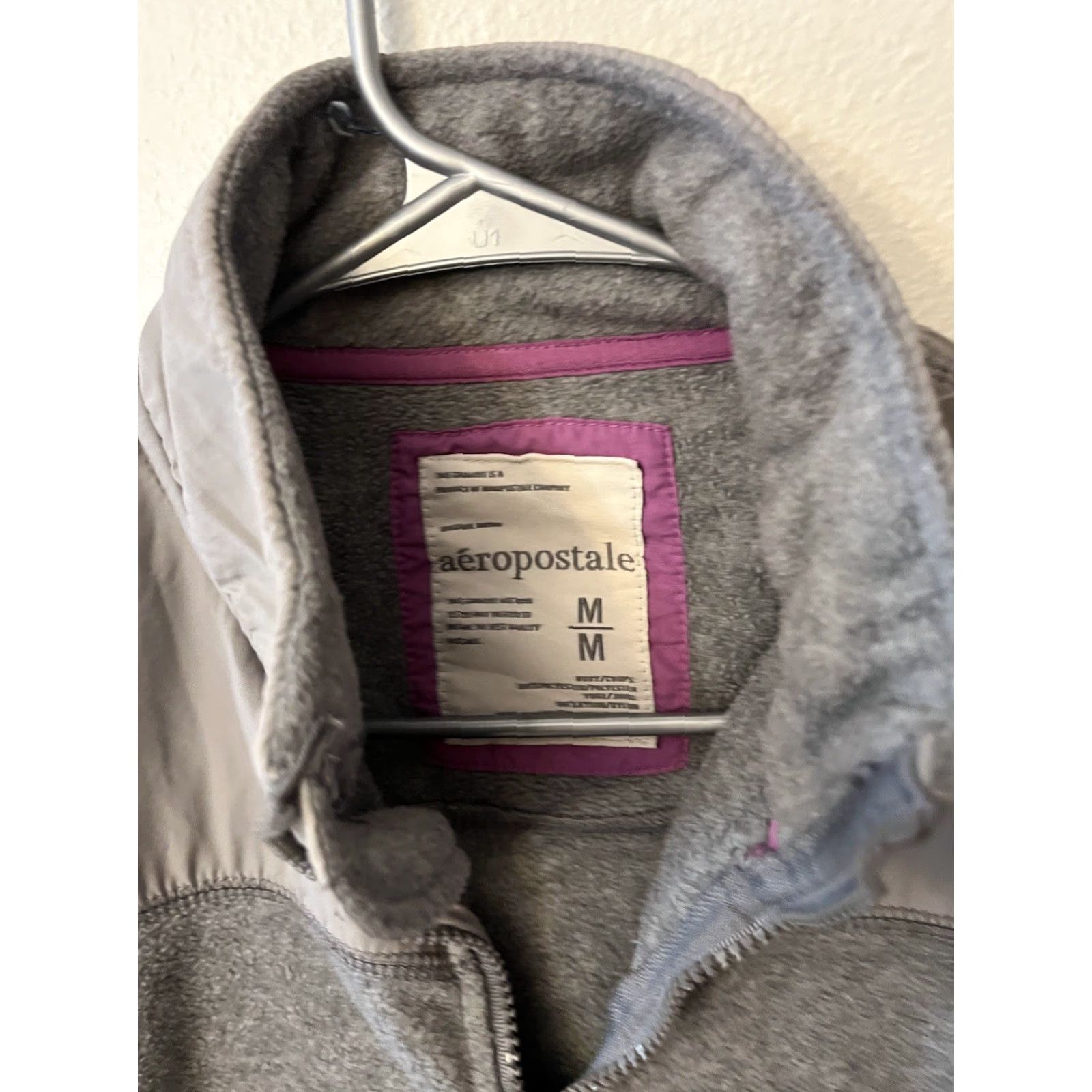 Vintage Aéropostale Women's Jacket Gray Fleece Mid-Length Zip Pockets 87 Medium Size M / US 6-8 / IT 42-44 - 2 Thumbnail