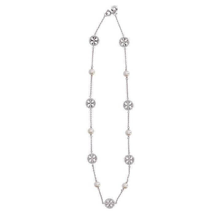 Tory Burch Tory Burch Silver Miller Pavé Pearl Necklace Size ONE SIZE - 3 Thumbnail
