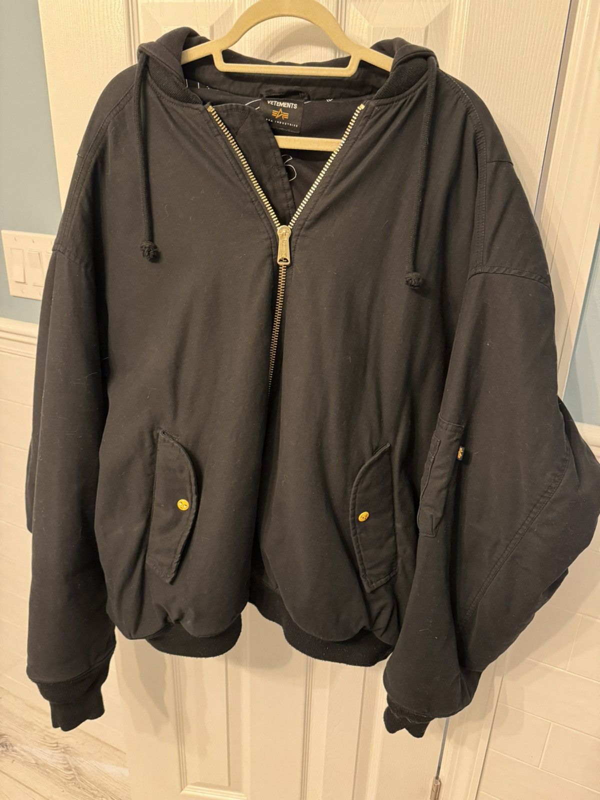 image of Alpha Industries x Vetements Ss18 Vetements Emoji Button Padded Reversible Bomber Jacket in Black (