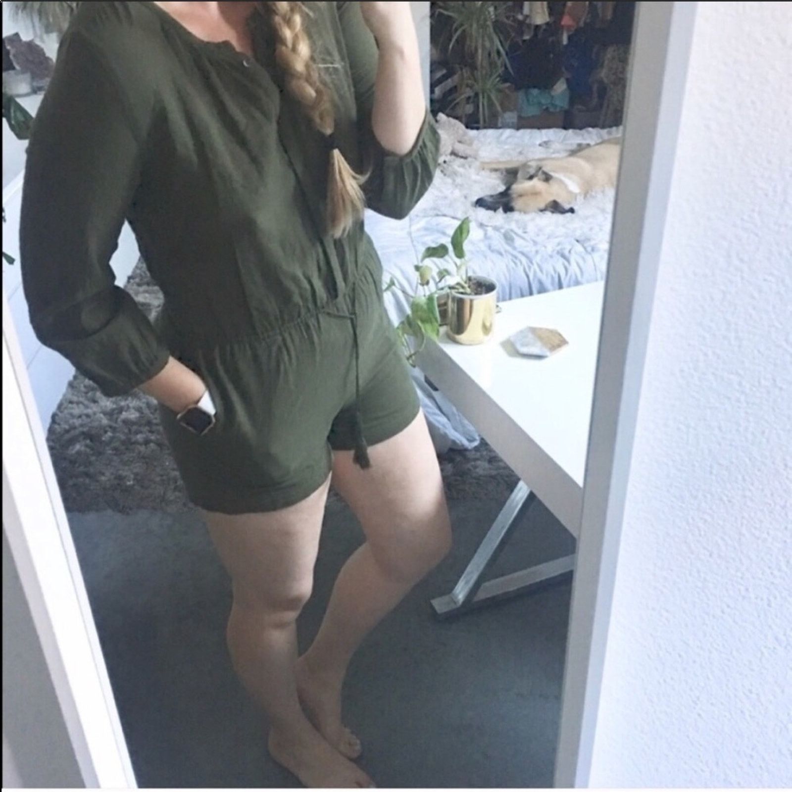 Madewell NEW MADEWELL Mallorca Button Army Olive Green Shorts Romper Size 28" / US 6 / IT 42 - 6 Thumbnail