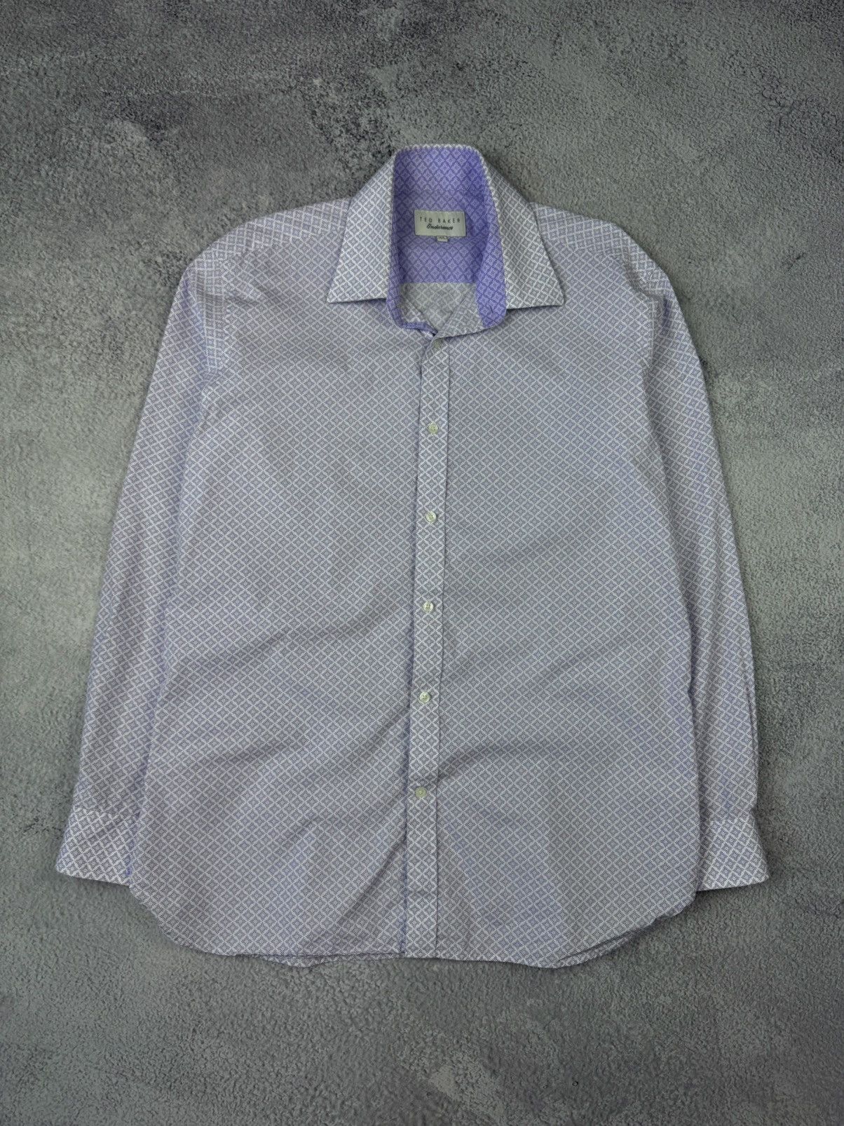 Designer × Ted Baker TED BAKER Endurance Printed Geometric White/Purple Shirt Size US XL / EU 56 / 4 - 10 Thumbnail