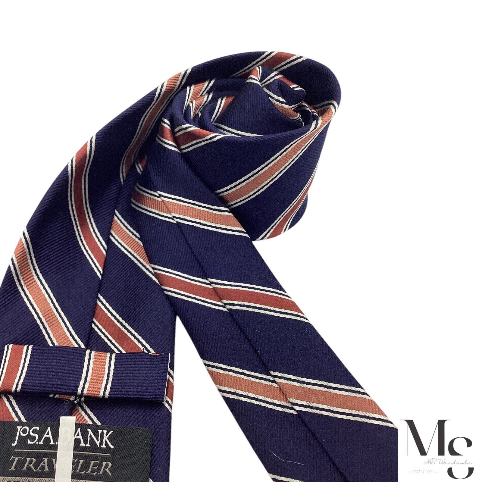 Jos. A. Bank $50 JOS. A. BANK Blue & Pink Striped Silk Luxury Designer Ti Size ONE SIZE - 4 Thumbnail