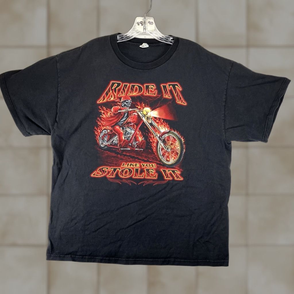 Delta VINTAGE Delta T-Shirt Skull Rider Graphic Black XL Unisex Crew Neck 100% Cotton Biker Retro Motorcycle 2000s Mens Womens Size US XL / EU 56 / 4 - 1 Thumbnail