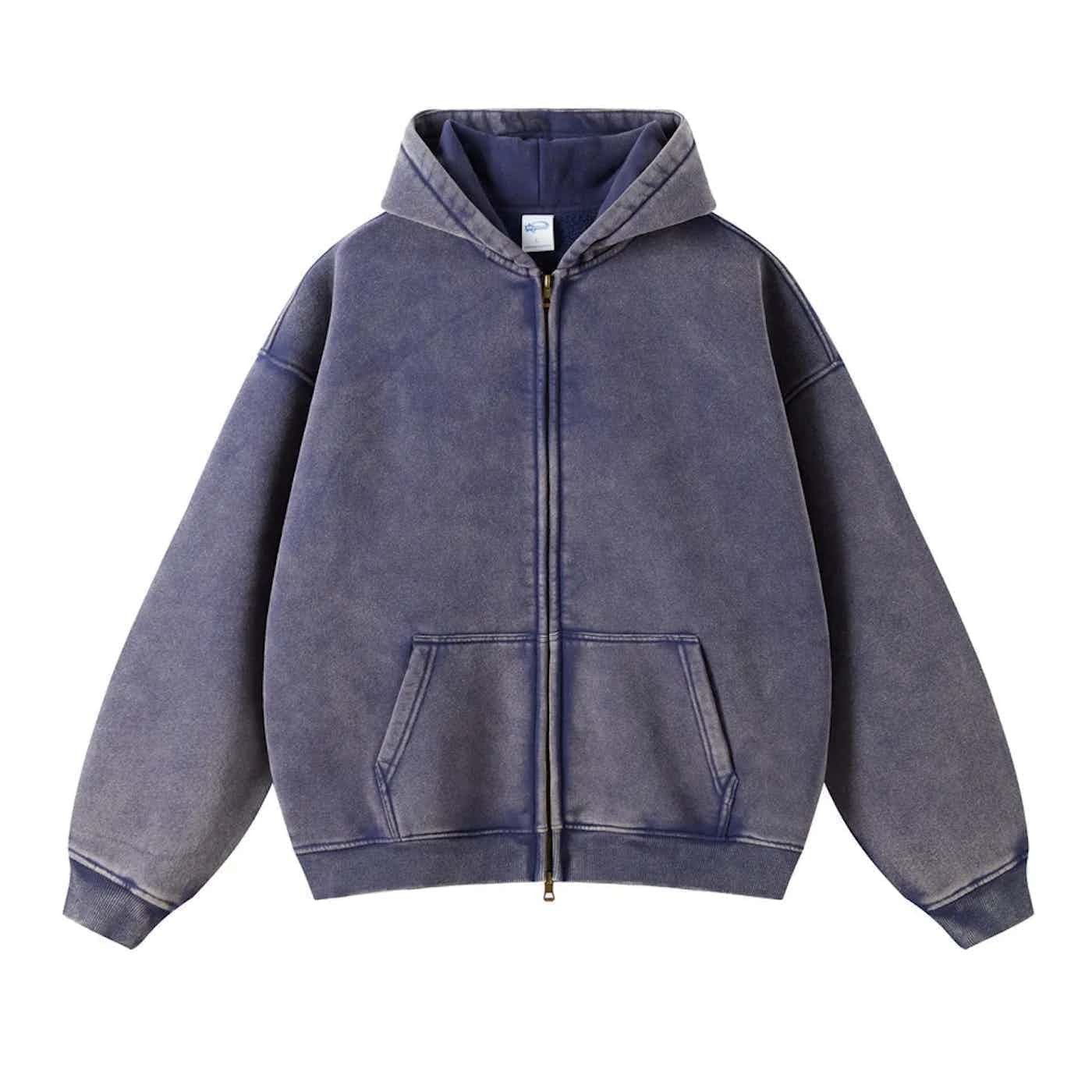 Japanese Brand × Vintage Navy blue Acid washed faded Zippered Oversized Hoodie Size US M / EU 48-50 / 2 - 1 Thumbnail