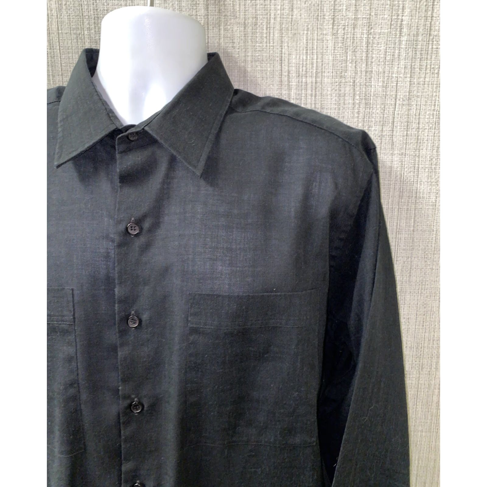 Countess Mara Countess Wara Mens Black Long Sleeve Button Front Shirt XL Polyester/Cotton Size US XL / EU 56 / 4 - 2 Thumbnail