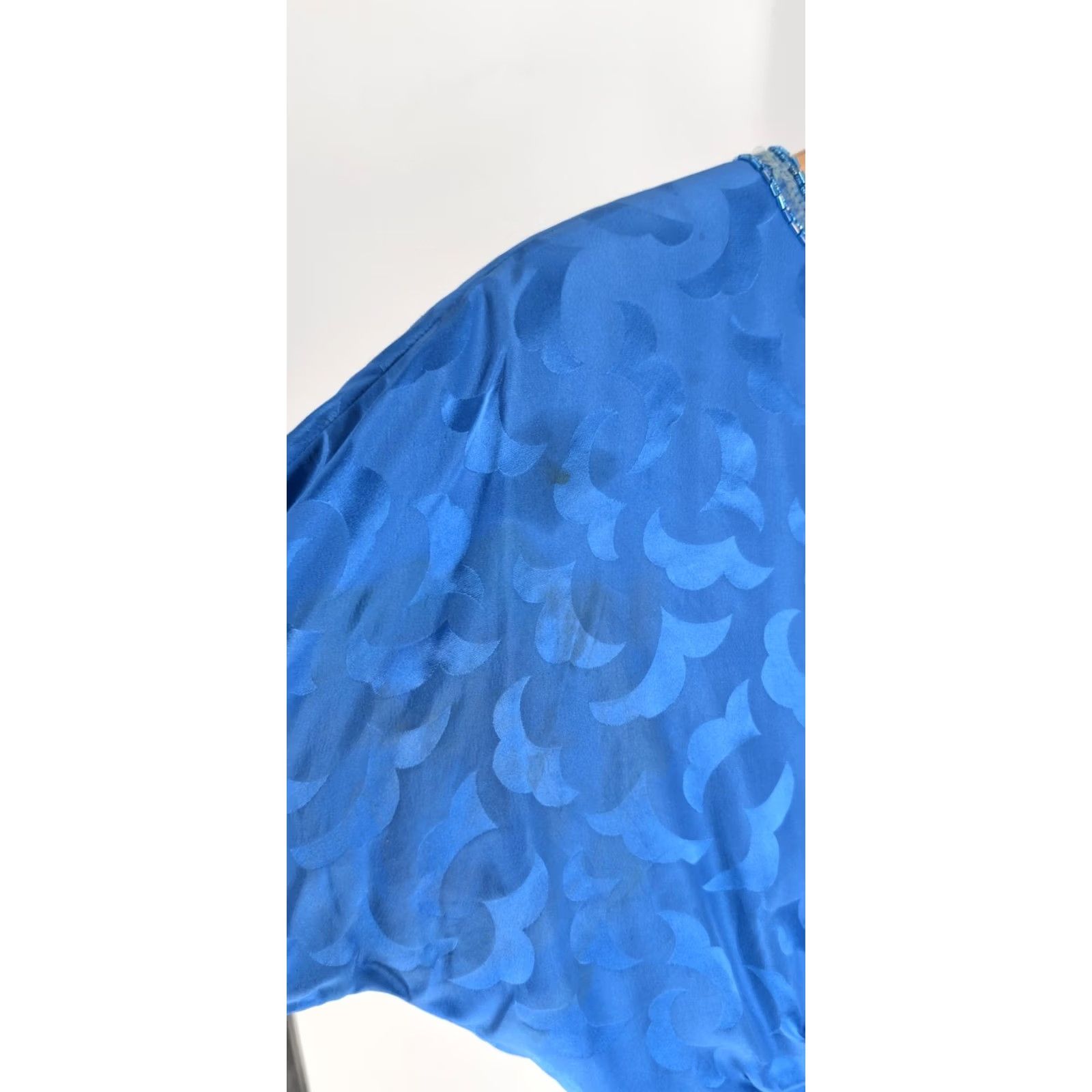 Vintage Vintage 80s A.J. Bari Petites Silk Jacquard Beaded Cocktail Dress Blue 12 Size XL / US 12-14 / IT 48-50 - 5 Thumbnail