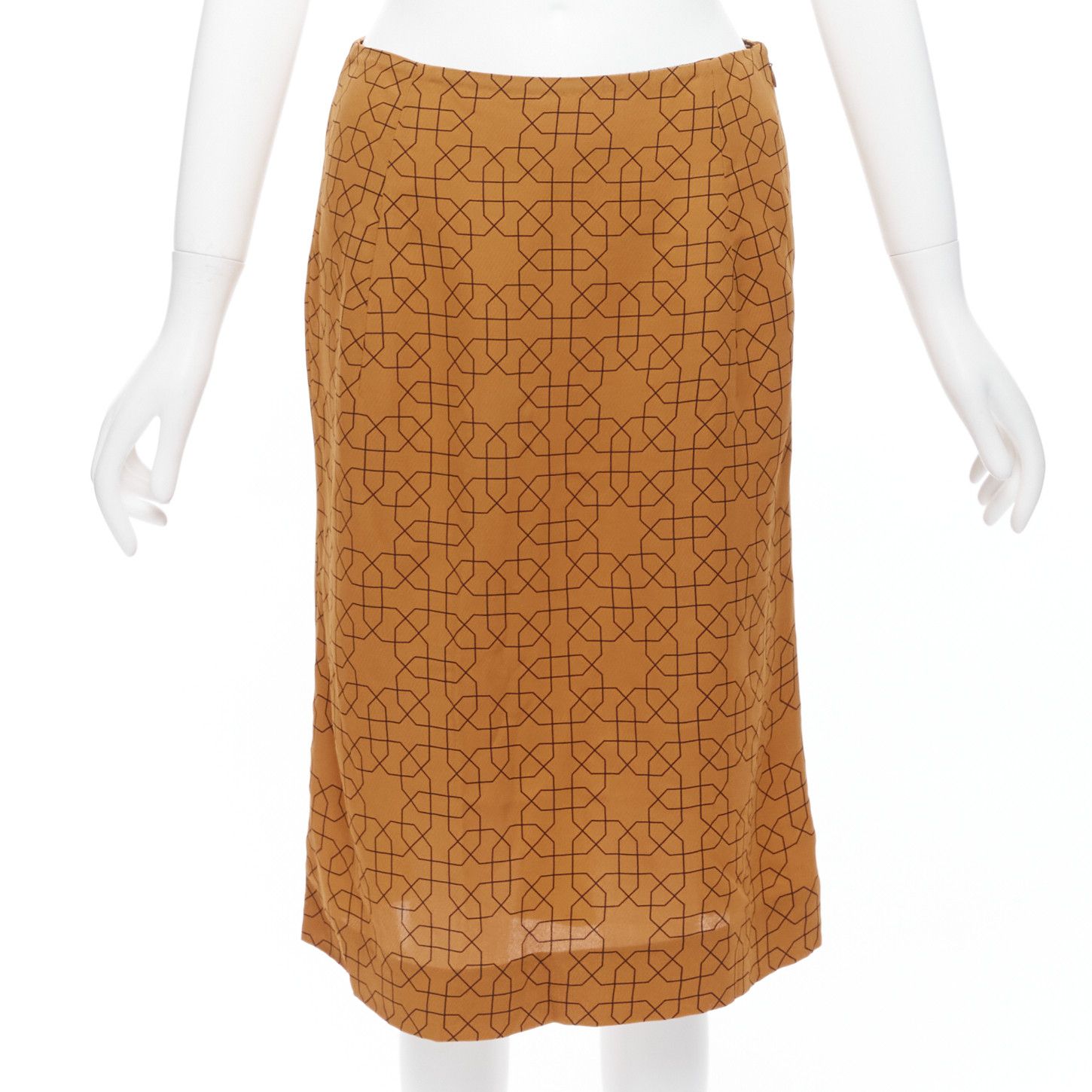Marni MARNI brown viscose black oriental geometric print knee length skirt IT40 S Size 27" / US 4 / IT 40 - 1 Thumbnail