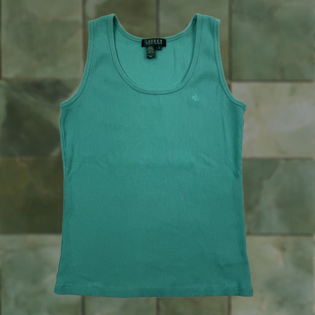 Ralph Lauren VINTAGE Lauren Ralph Top Womens M Blue Tank Teal Y2K Designer Boho USA Size M / US 6-8 / IT 42-44 - 1 Thumbnail