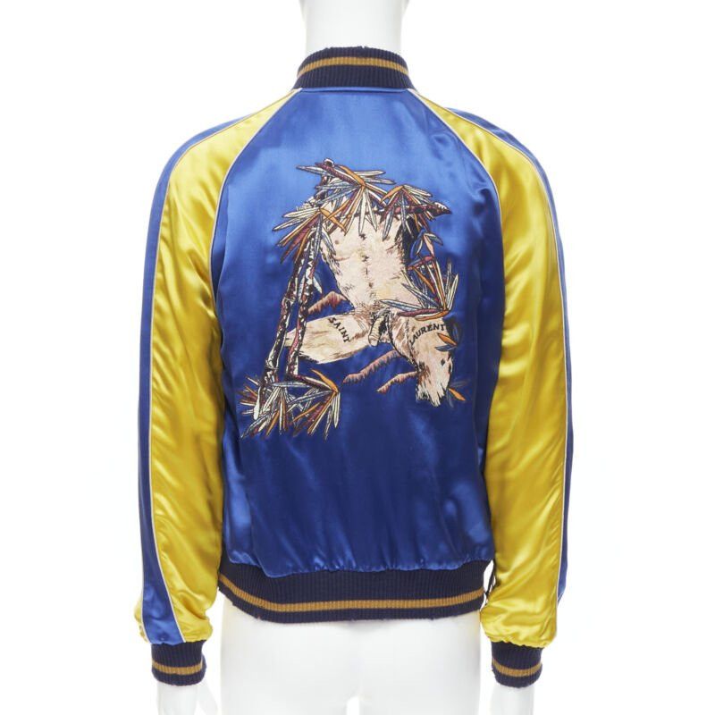 Saint Laurent Paris new SAINT LAURENT 2018 Reversible yellow blue satin bird embroidery bomber EU50 Size US L / EU 52-54 / 3 - 1 Thumbnail