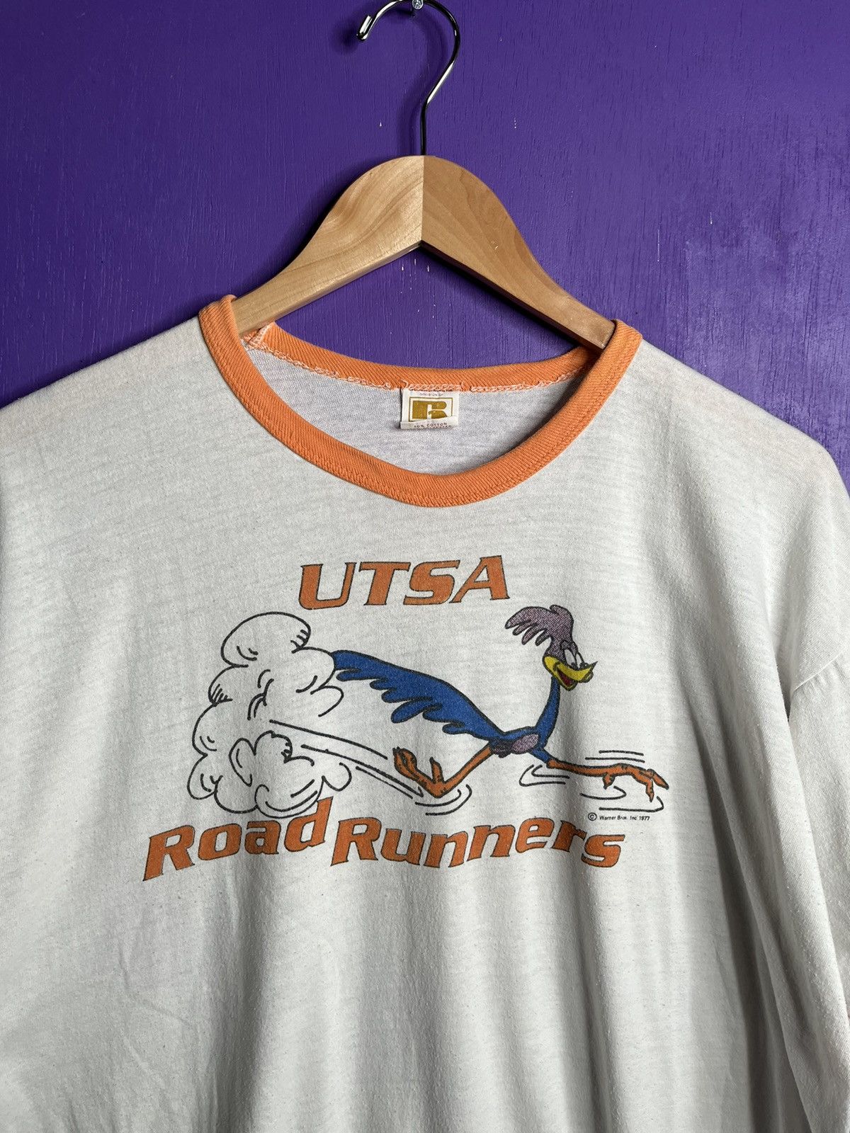 Russell Athletic × Vintage Vintage 1977 Russell UTSA roadrunners ringer t-shirt Size US L / EU 52-54 / 3 - 3 Thumbnail