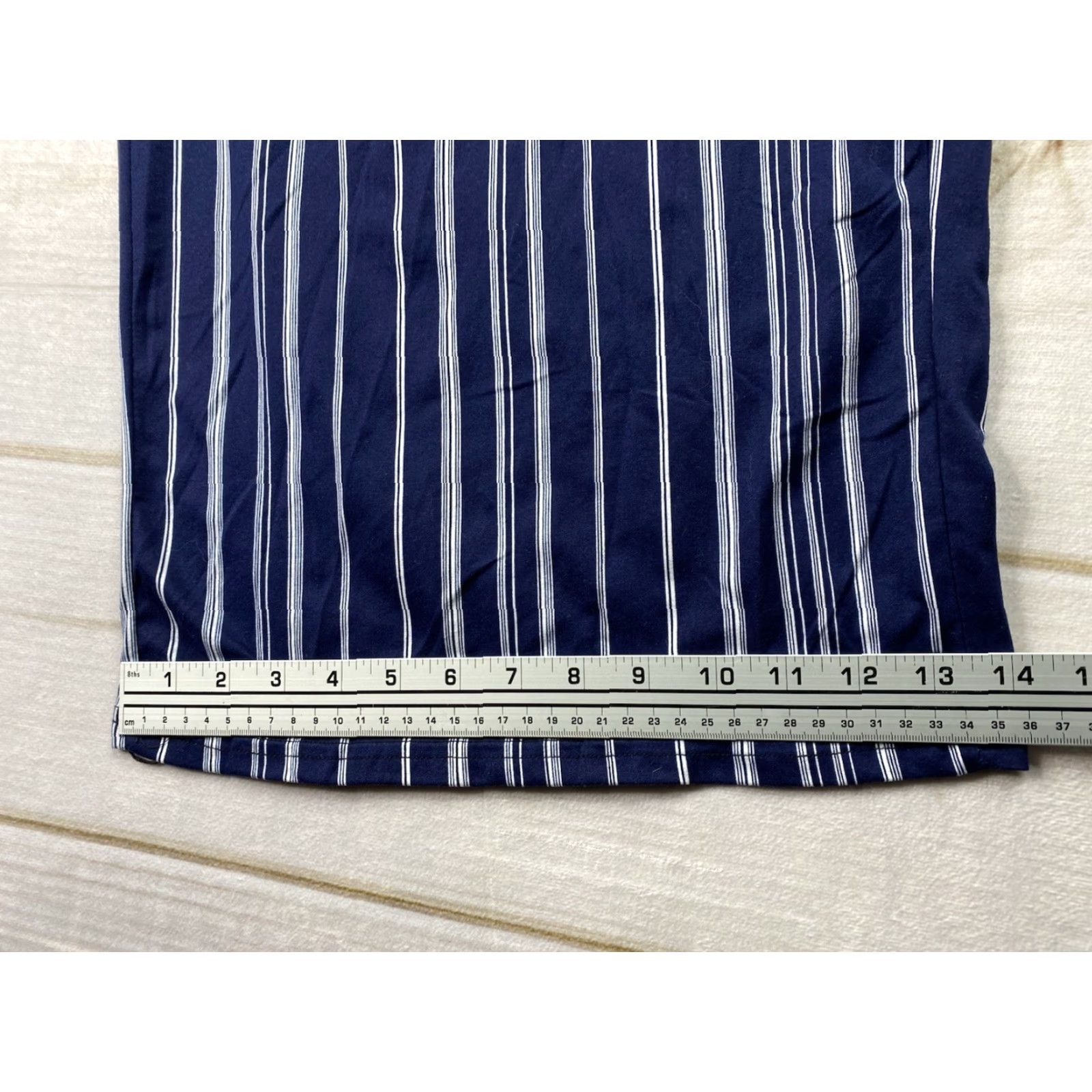 Vintage Shosho Womens Pants 1X Blue Striped Wide-Leg Pull On Gaucho Crop Belted Stretch Pants Reg Large Size 40" / US 18 - 4 Thumbnail