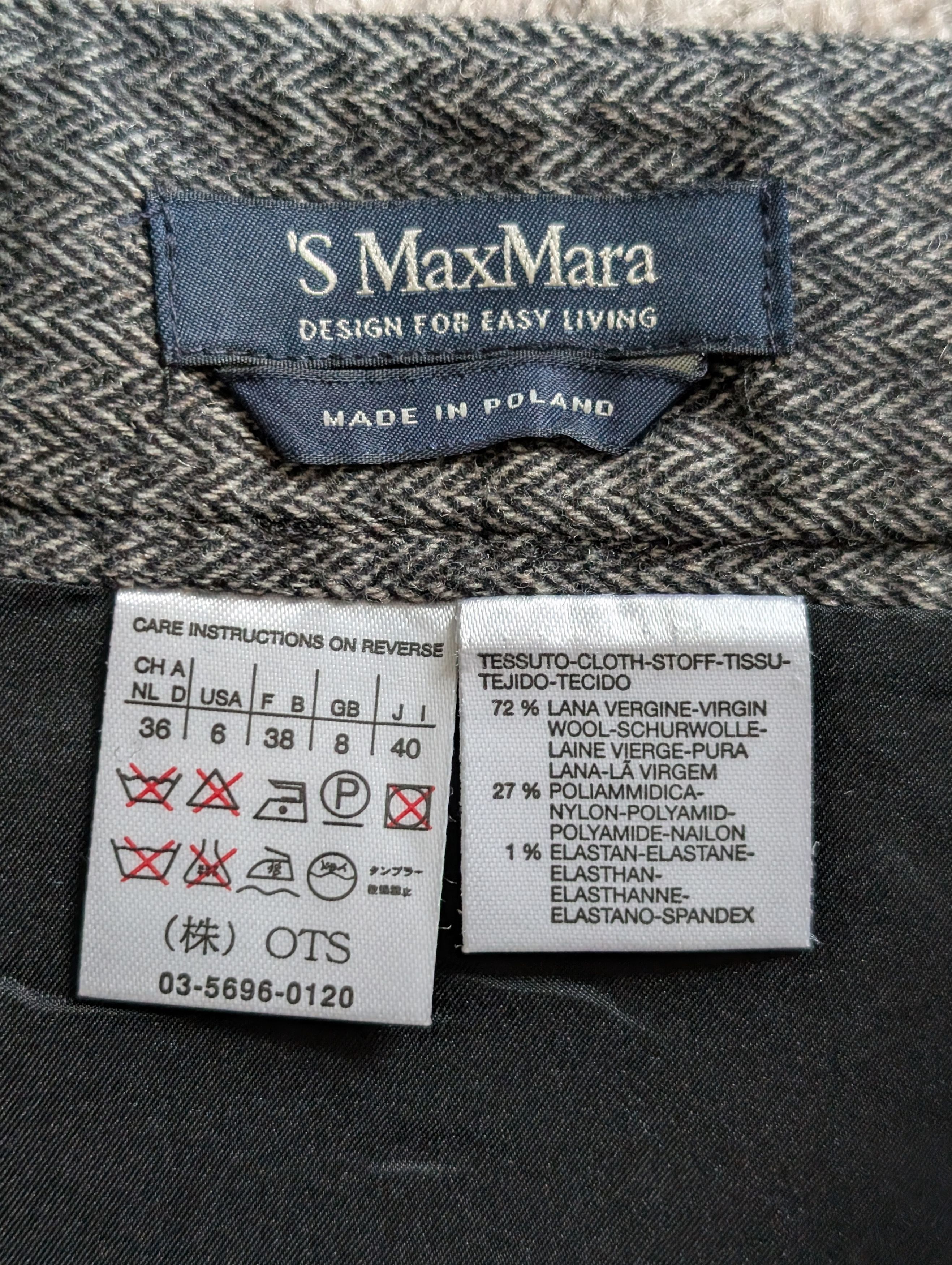 Max Mara 'S Max Mara Gray Herringbone Virgin Wool Asymmetric Skirt Size 27" / US 4 / IT 40 - 5 Thumbnail