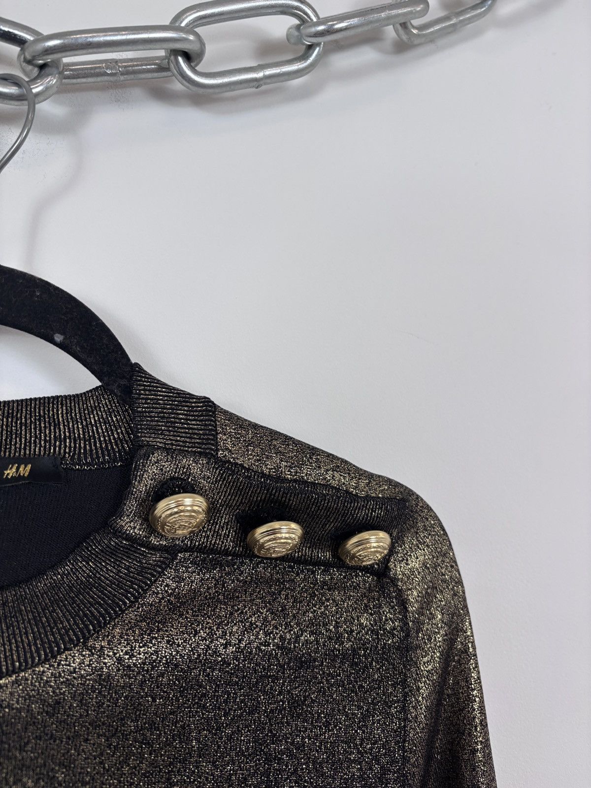 Balmain × H&M Balmain x H&M Women’s Gold Metallic Shimmer Sweater Size L / US 10 / IT 46 - 5 Thumbnail