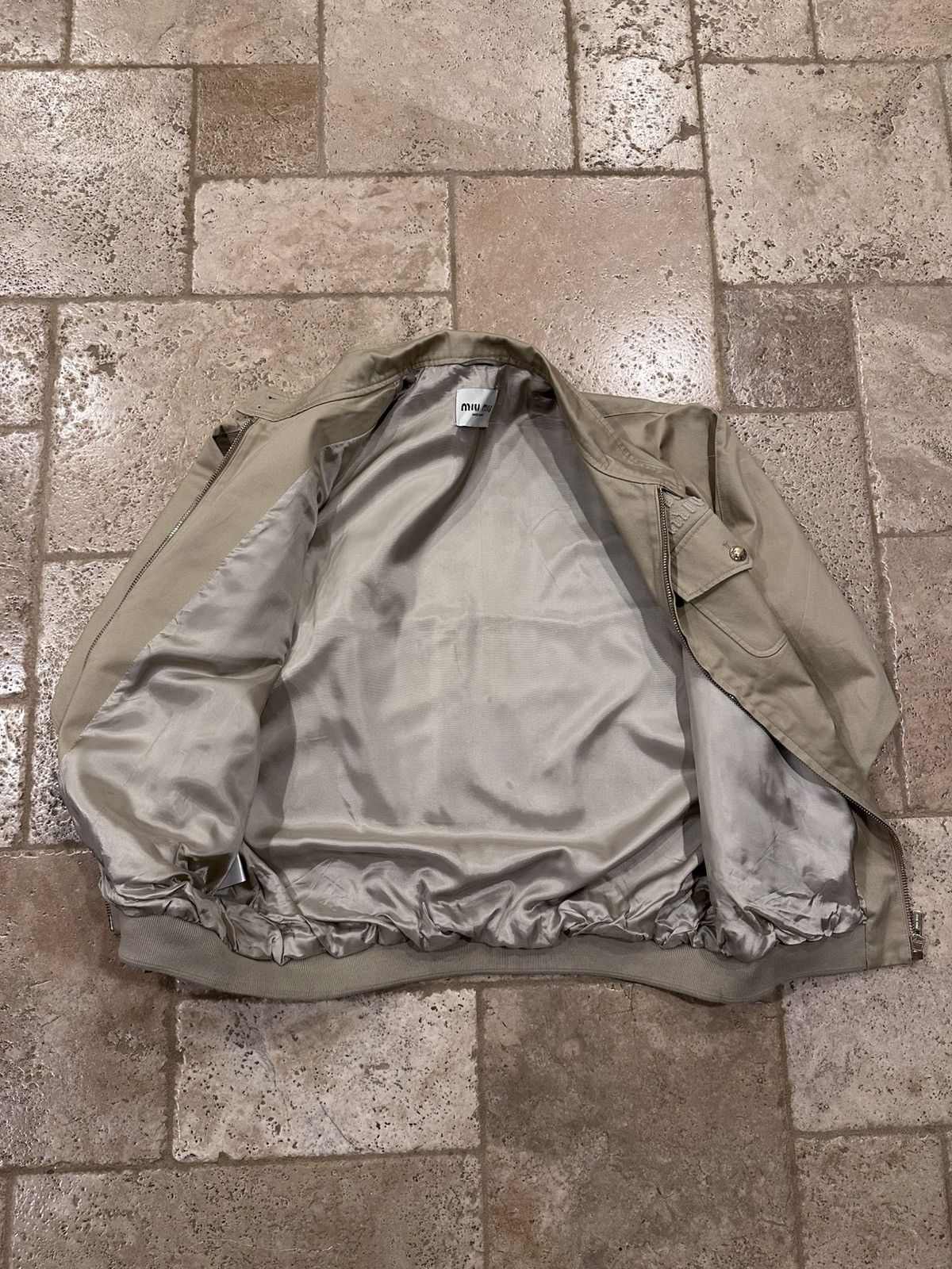 Miu Miu Miu Miu Khaki / Biege Chino Cord Logo Blouson Bomber Jacket Size US M / EU 48-50 / 2 - 12 Thumbnail