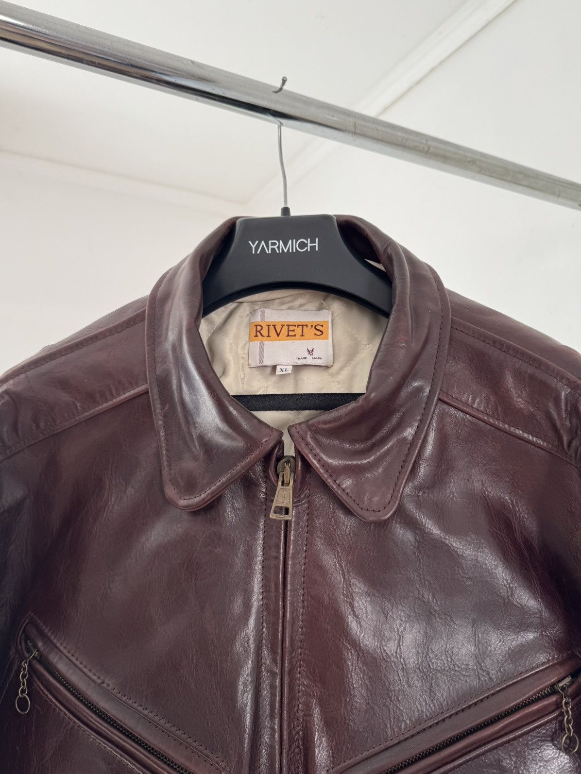Vintage Vintage 1990 RIVETS BIKER LEATHER Jacket Deep Brown Size US XL / EU 56 / 4 - 5 Thumbnail