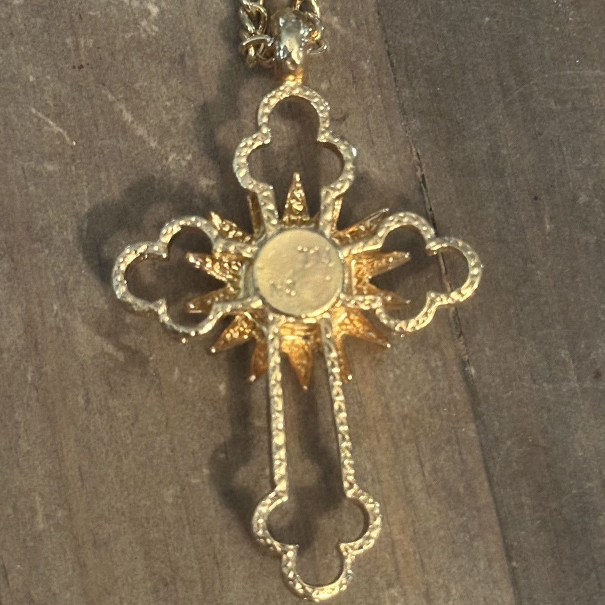 Vintage Vintage gold cross pendant necklace w/stone from Bethlehem Size ONE SIZE - 4 Thumbnail
