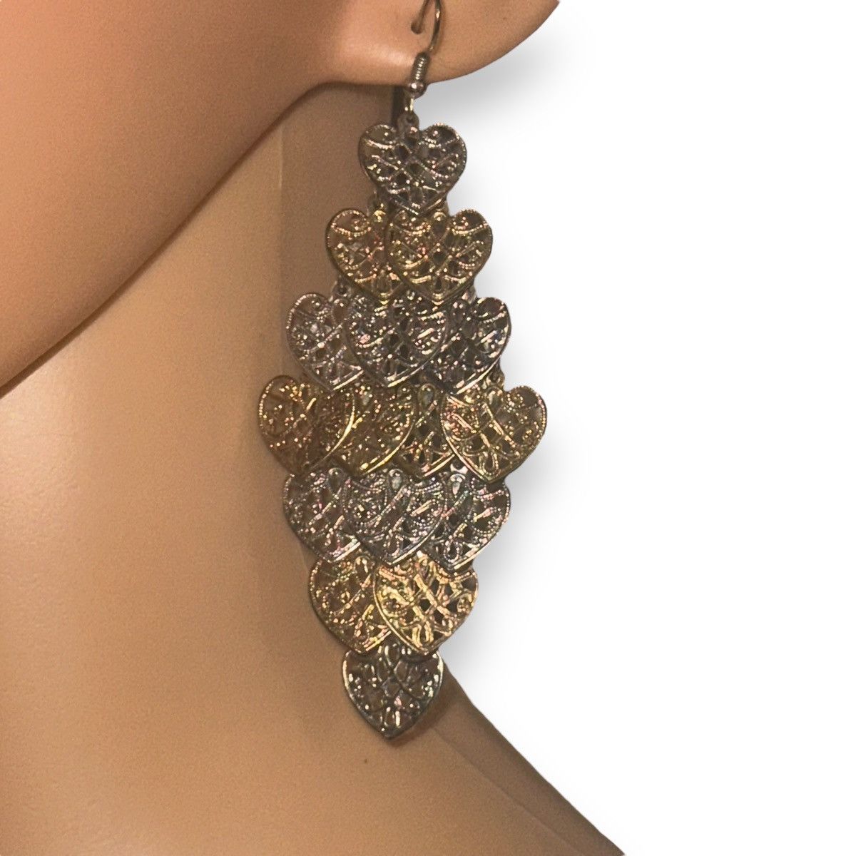 Other Two tone filigree hearts chandelier earrings Size ONE SIZE - 3 Thumbnail