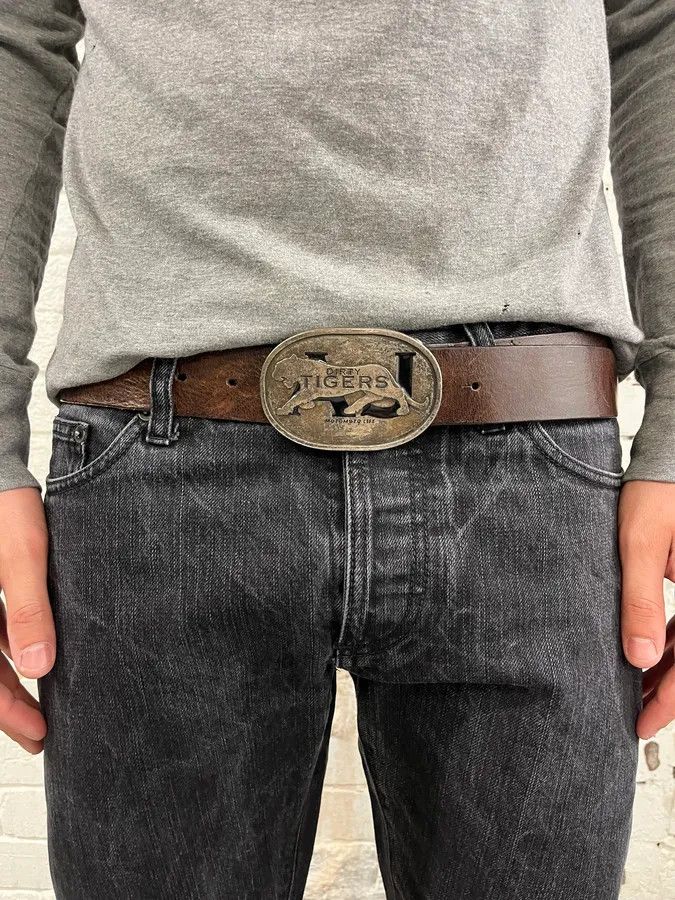 Armani Armani Brown Leather Tigers Buckle Belt Size ONE SIZE - 1 Thumbnail