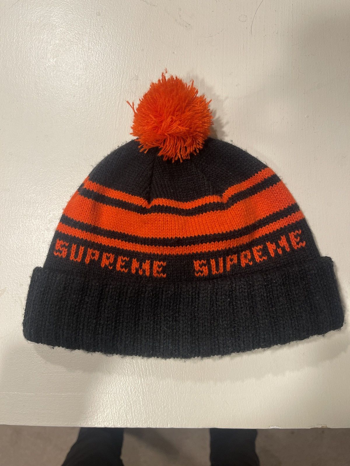 Supreme Stripe Cashmere Beanie Red