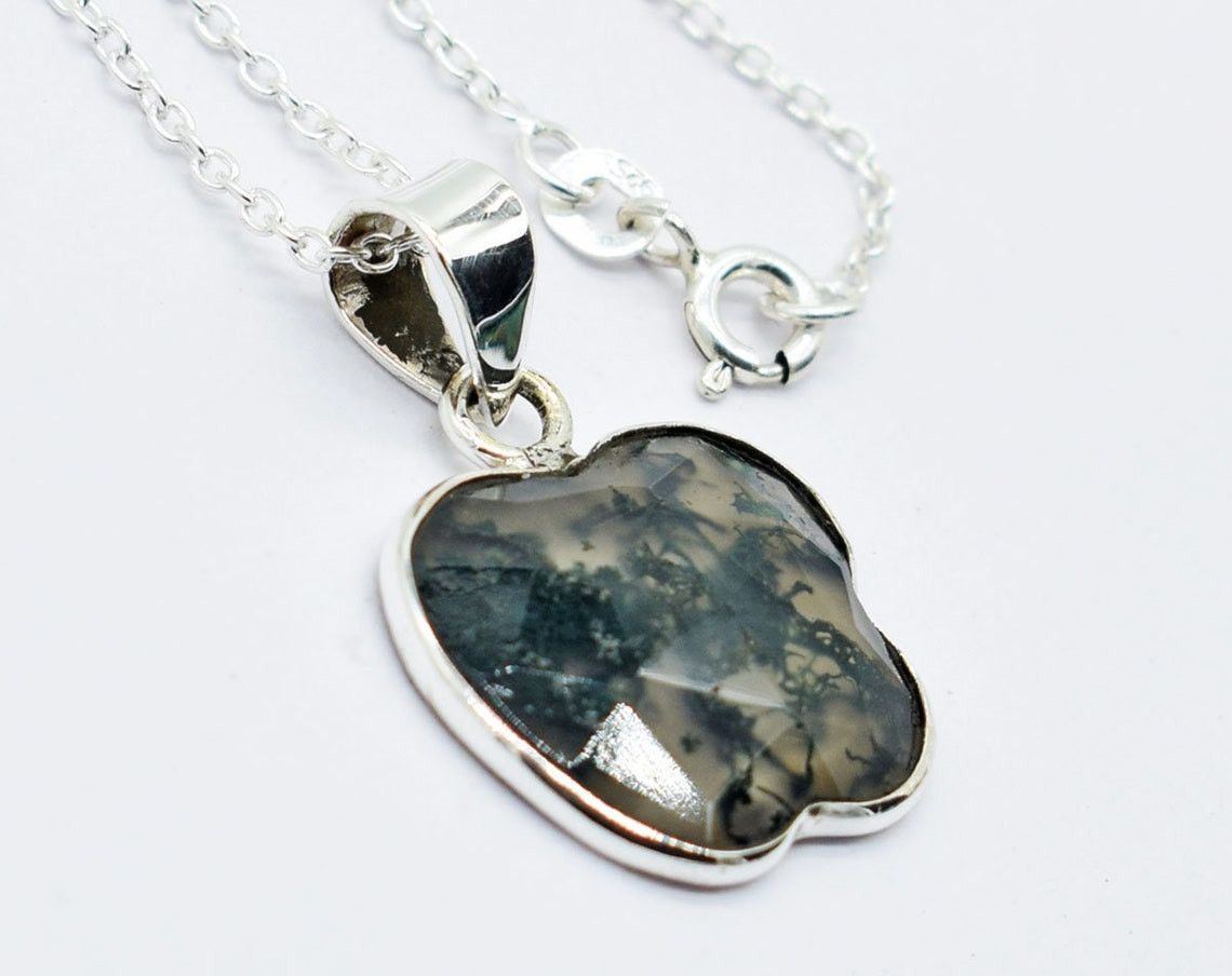 Handmade Apple Moss Agate 925 Sterling Silver Necklace, 18 Inch Chain Size ONE SIZE - 4 Thumbnail