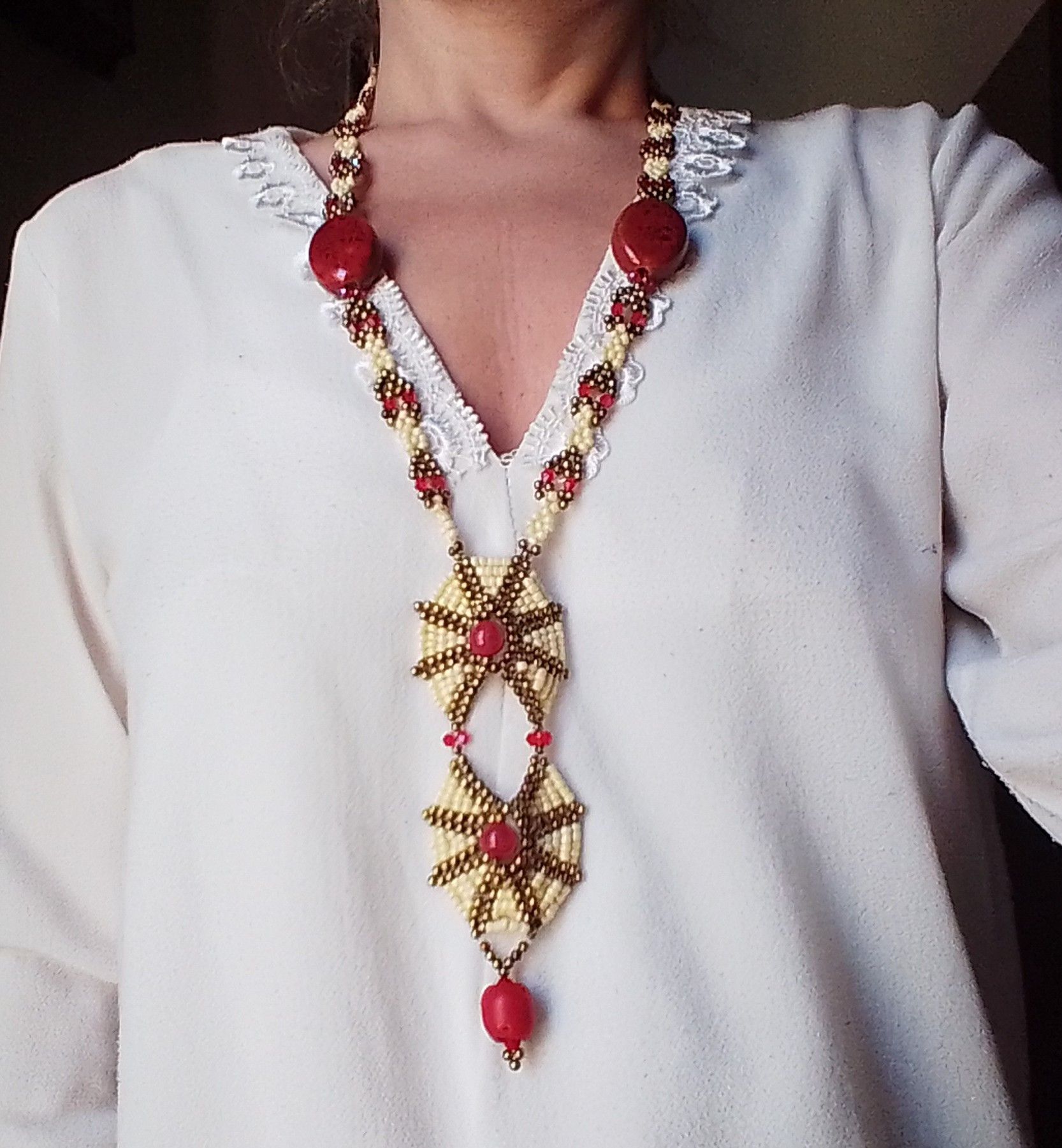 Handmade Long Necklace Boho Ethnic Bamboo Coral Agate Gemstones Size ONE SIZE - 3 Thumbnail