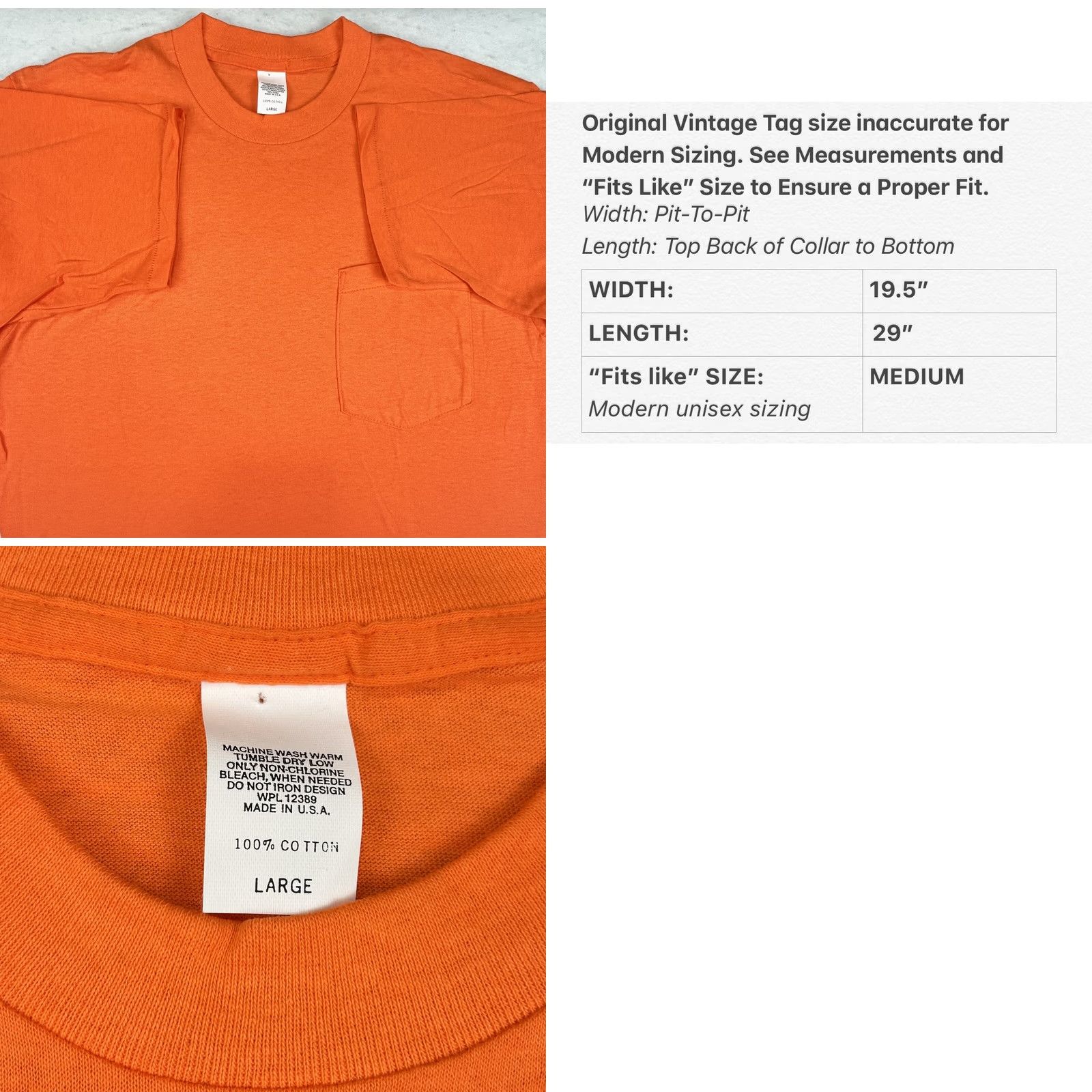 Vintage VINTAGE BLANK ORANGE POCKET T-Shirt MEDIUM Men XS? Size US M / EU 48-50 / 2 - 8 Thumbnail