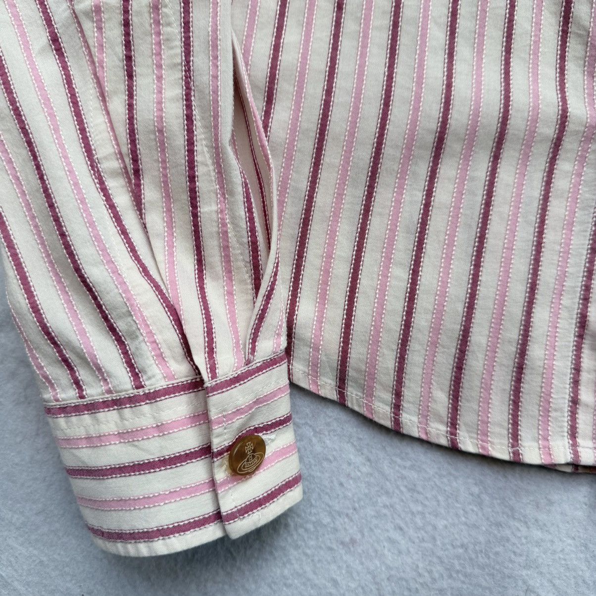 Vivienne Westwood 2000s Vivienne Westwood Man Pink Pinstripe Orb Shirt Size US L / EU 52-54 / 3 - 3 Thumbnail