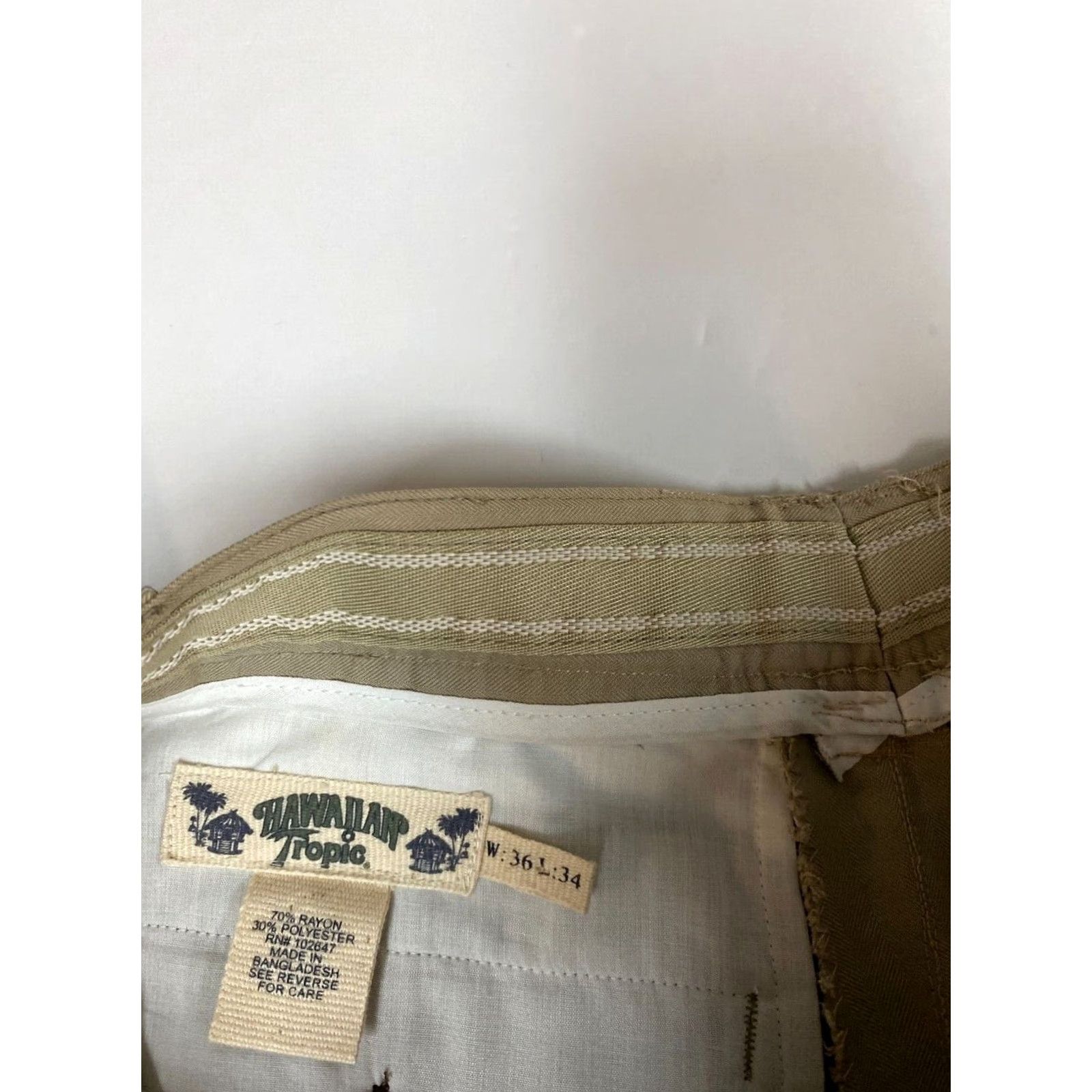 Vintage Hawaiian Tropic Mens Pants Straight Chino 36x34 Beige Tropical Breathable Cotton Flat Front Vintage No Size US 36 / EU 52 - 3 Thumbnail