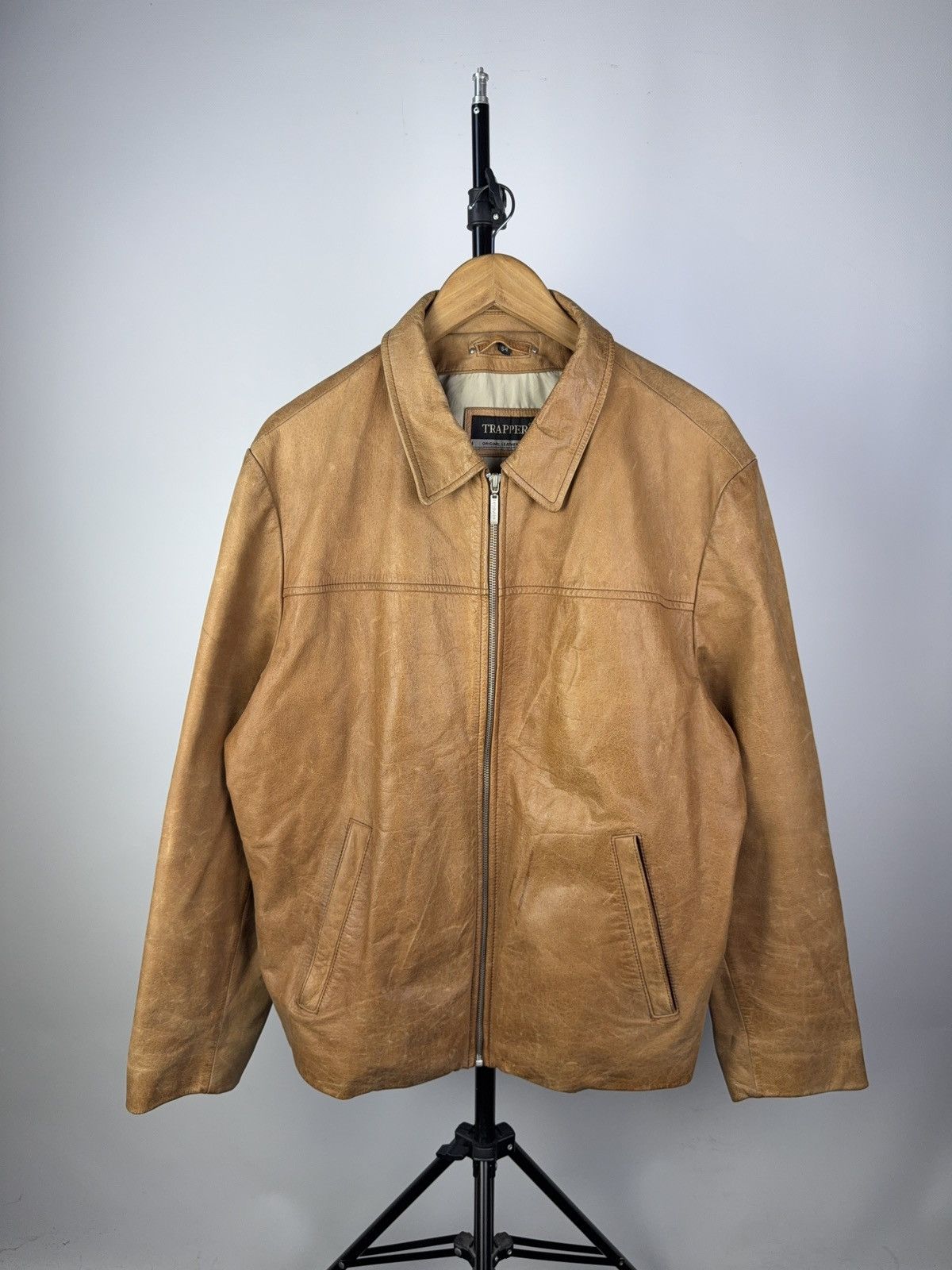 Vintage 90s Trapper Retro Biker Moto Leather Jacket