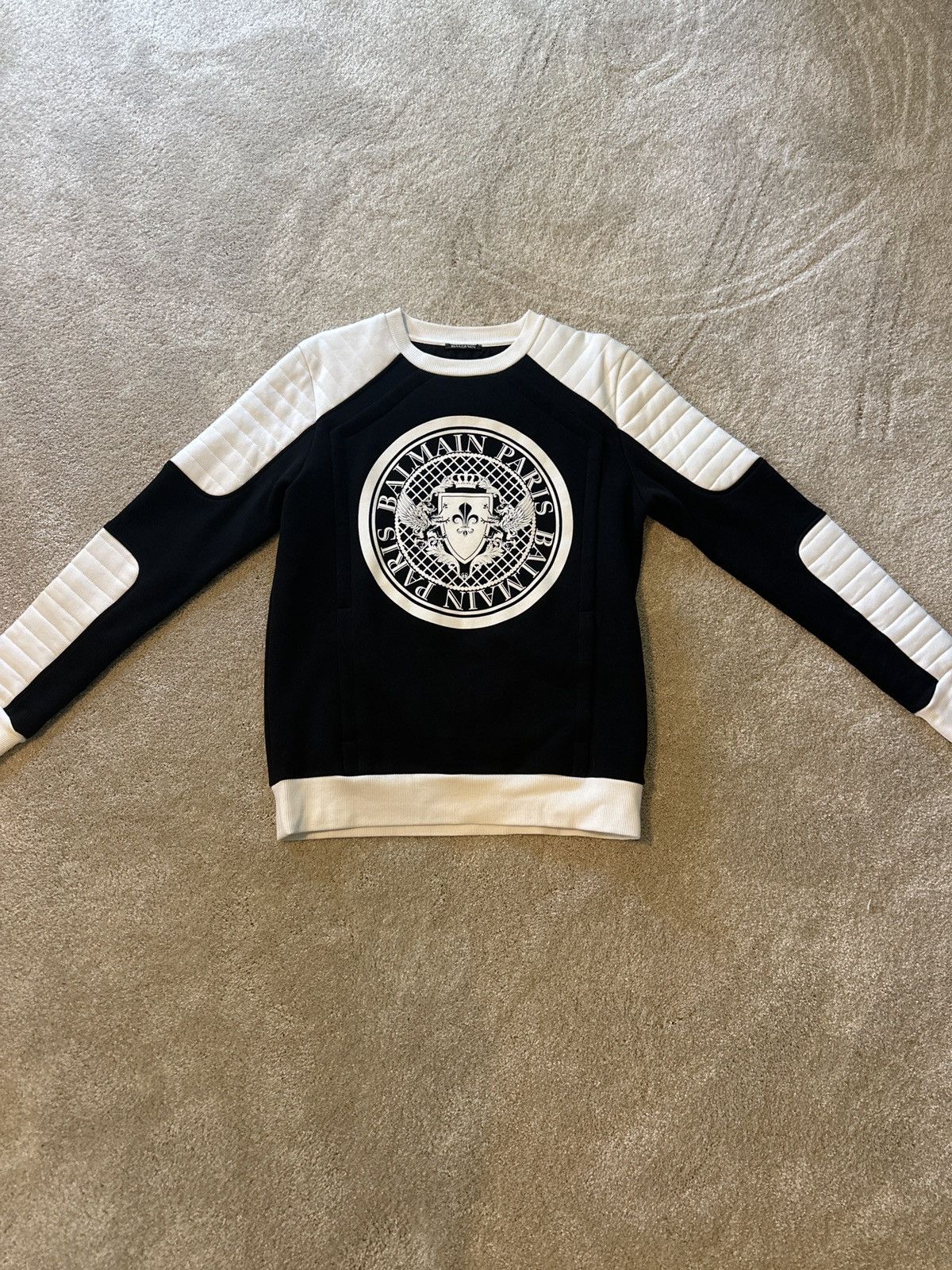 Balmain Black and White Patchwork Sweatshirt Hoodie