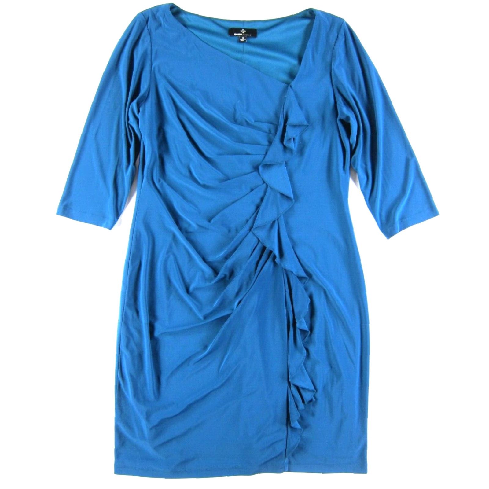 Vintage VINTAGE Ronni Nicole Blue Ruched Ruffle Stretch 3/4 Sleeve Sheath Work Formal Dress 16 Size XXL / US 16-18 / IT 52-54 - 2 Thumbnail