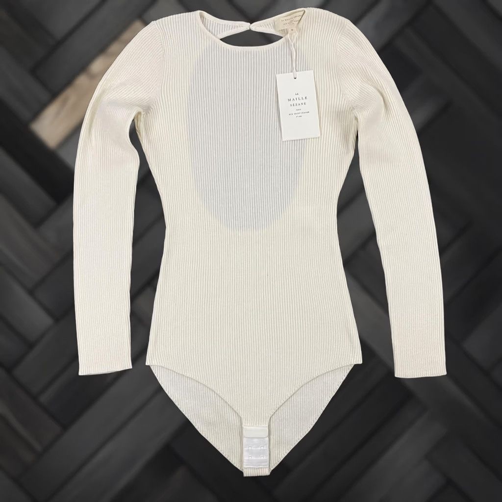 Vintage Sezane Ashley Bodysuit Womens Medium Ivory Ribbed Merino Wool Cotton Long Sleeve Size M / US 6-8 / IT 42-44 - 1 Thumbnail