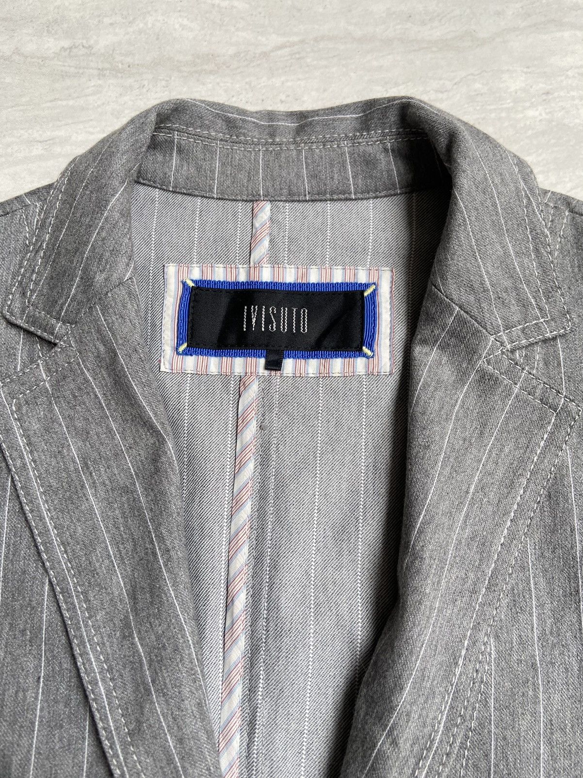 Designer × Japanese Brand IVISUTO Grey Striped Blazer Size 46L - 10 Thumbnail