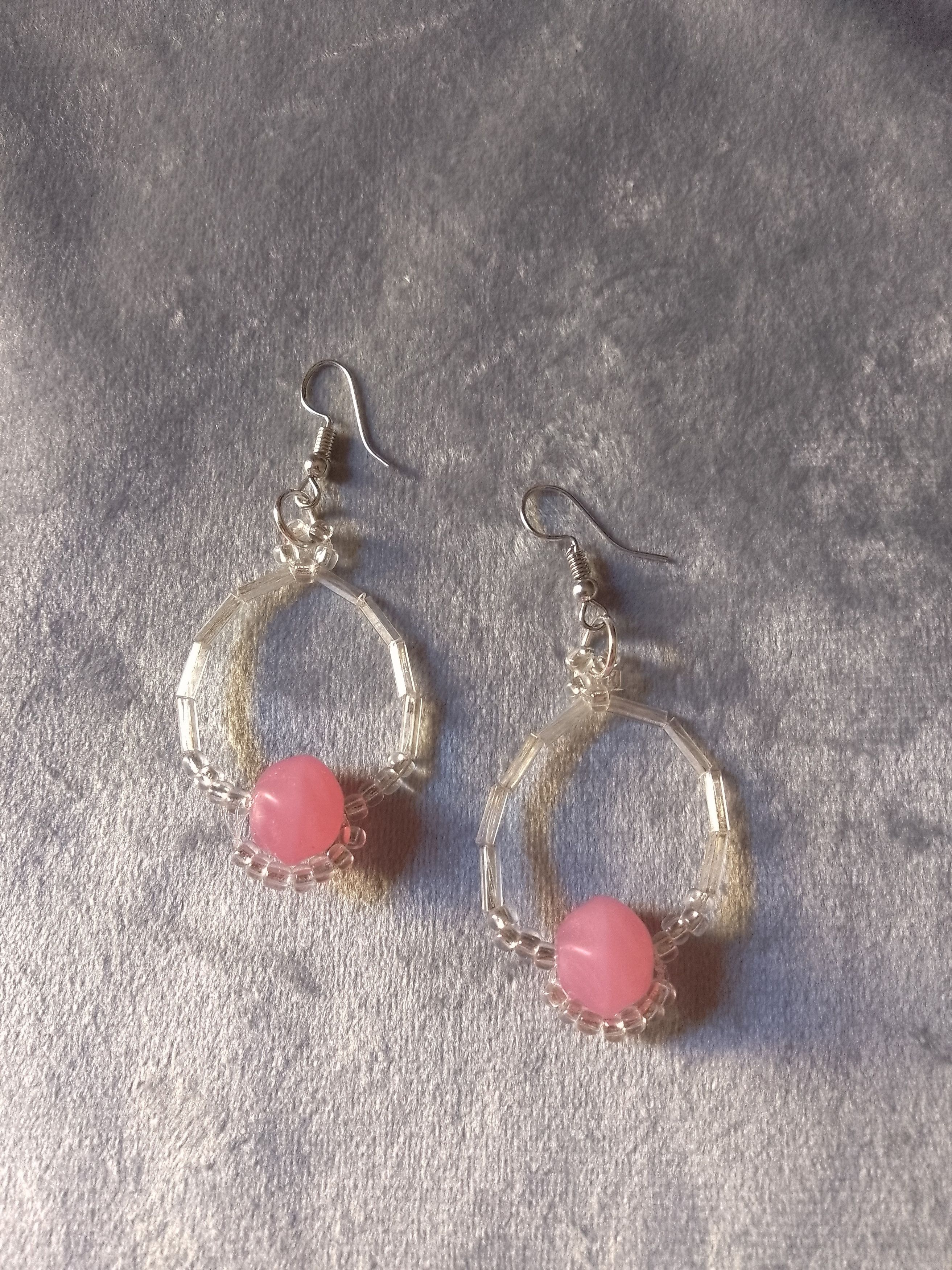 Handmade Necklace Pink Resin Stones Crystal Pendant. Earrings Size ONE SIZE - 10 Thumbnail
