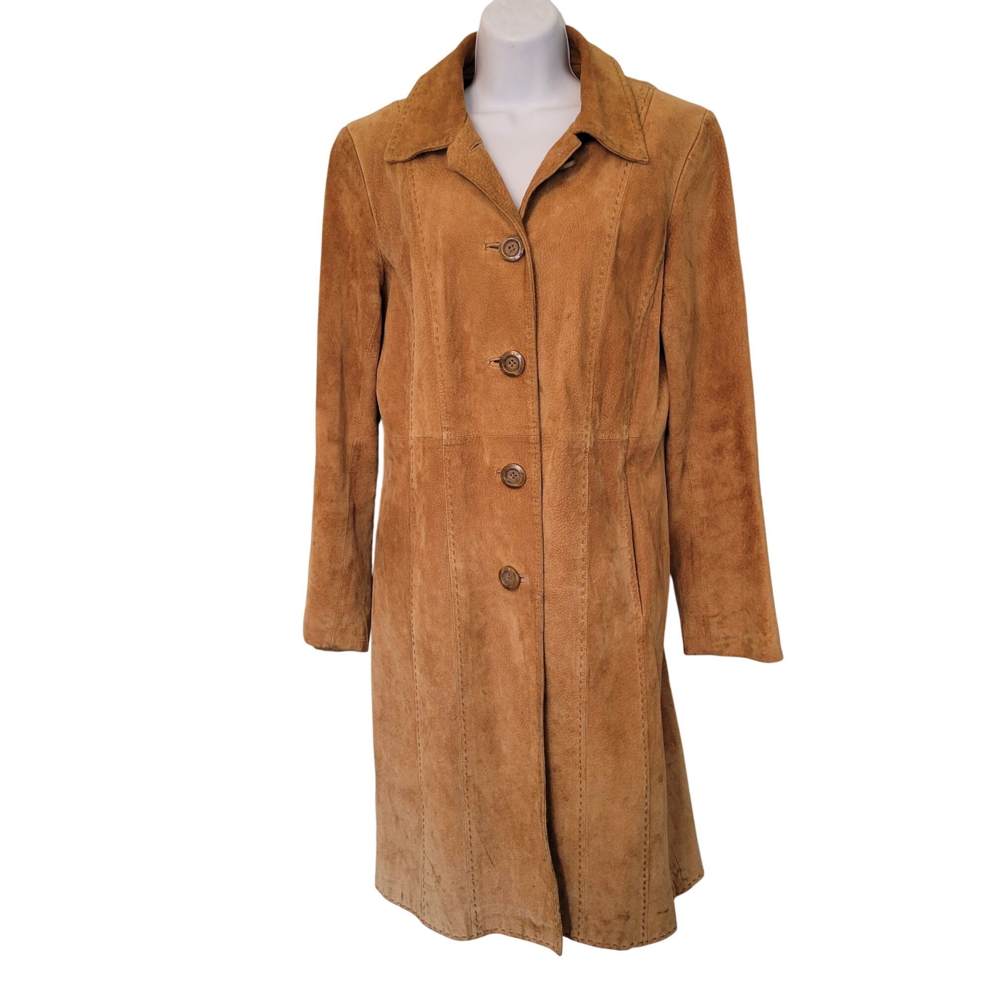 Express Express 11 12 Camel Tan Brown Leather Suede Button Up Trench Size M / US 6-8 / IT 42-44 - 1 Thumbnail
