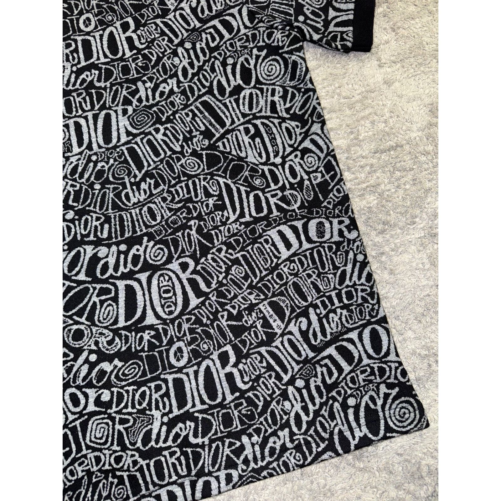 Dior Shawn Stussy Black Grey Swirl Graffiti Collared Polo