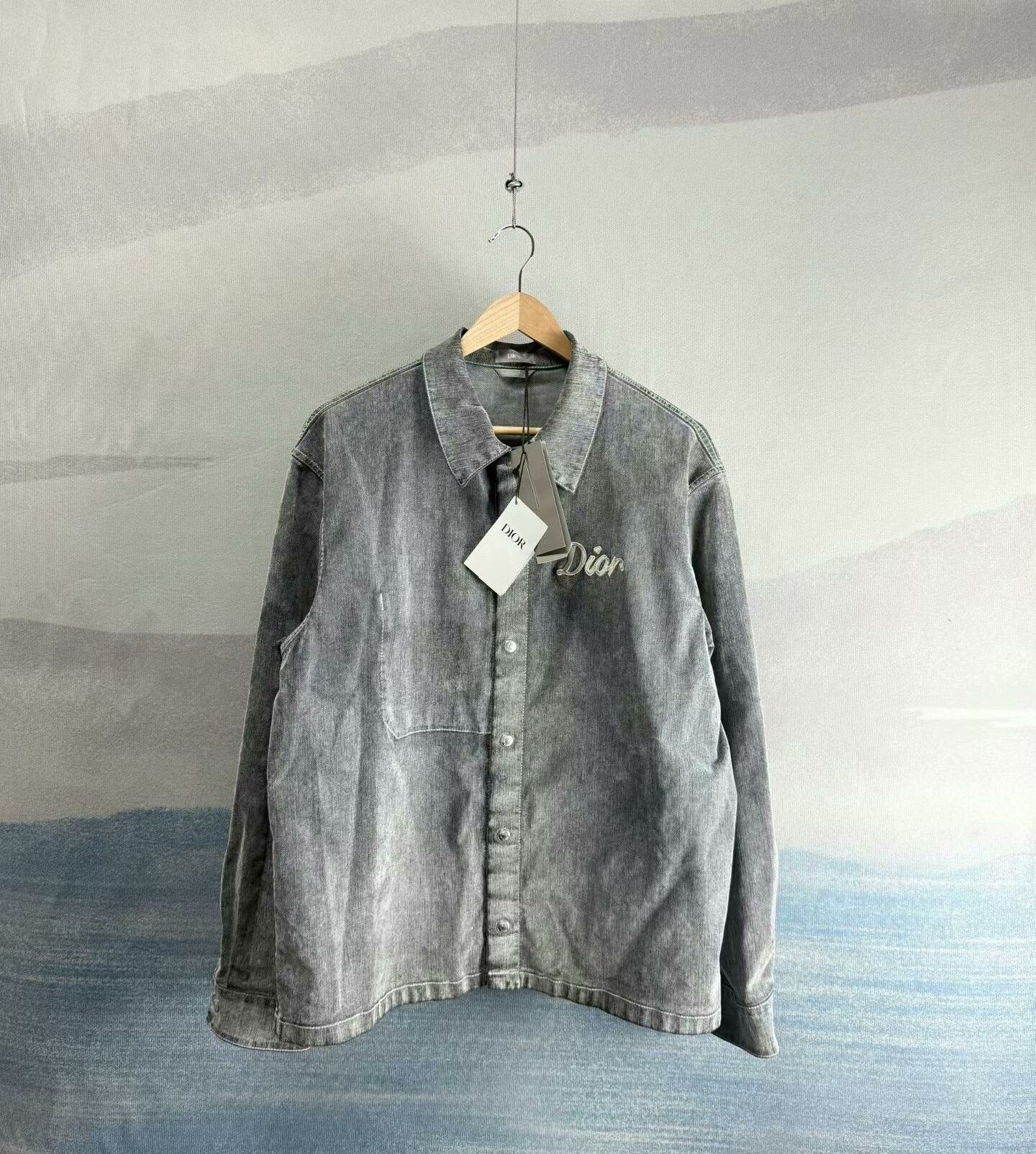 Dior Dior Gray Vintage Velvet Letter Shirt Size US L / EU 52-54 / 3 - 1 Thumbnail
