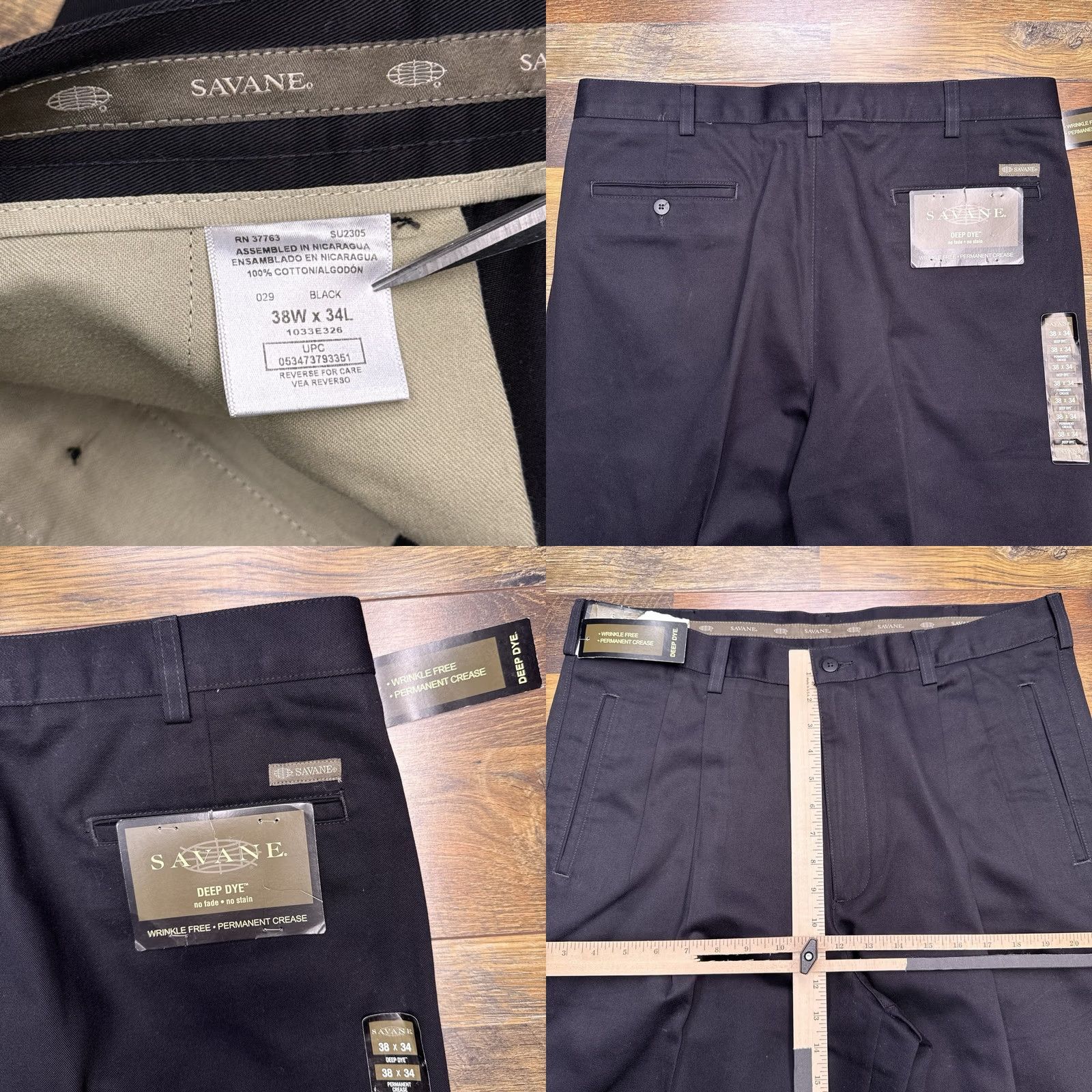 Savane Savane Pants Mens 38x34 Black Wrinkle Free Permanent Crease Deep Dye New Size US 38 / EU 54 - 8 Thumbnail