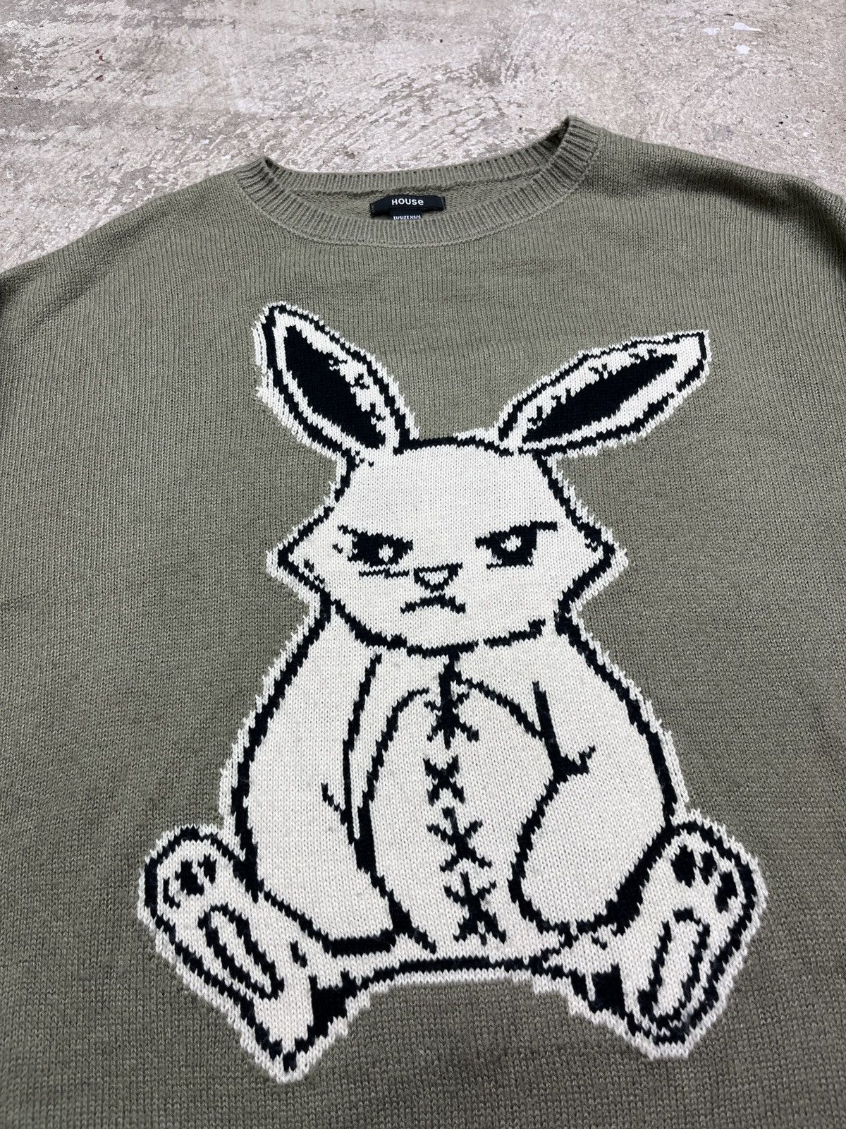 Vintage Y2K SAD BUNNY KNITTED SWEATER - № 1279 Size US L / EU 52-54 / 3 - 4 Thumbnail