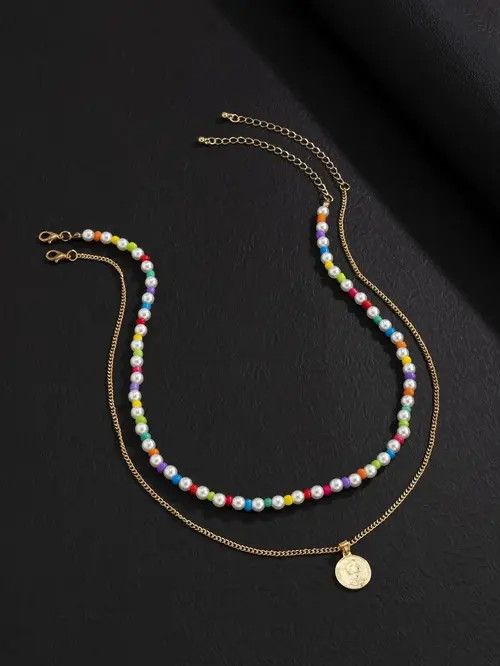 Jewelry Retro Punk Necklace Pearl Choker Flower Charm 2pc Size ONE SIZE - 4 Thumbnail