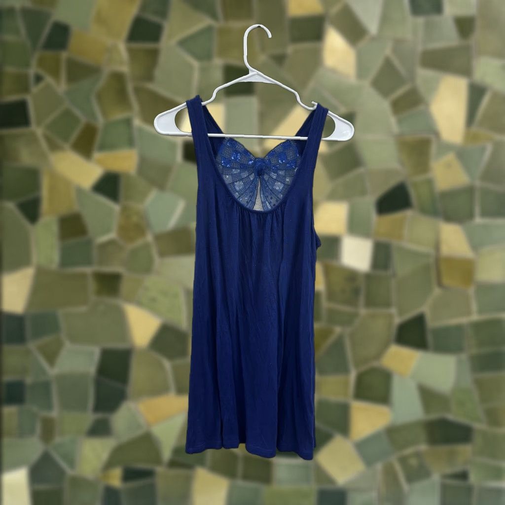 Vintage Kirra Tank Top Womens Medium Blue Sequin Bow Racerback Casual Summer USA Made Velcro Scoop Neck Sleeveless Adjustable Strap Racerback Size M / US 6-8 / IT 42-44 - 1 Thumbnail