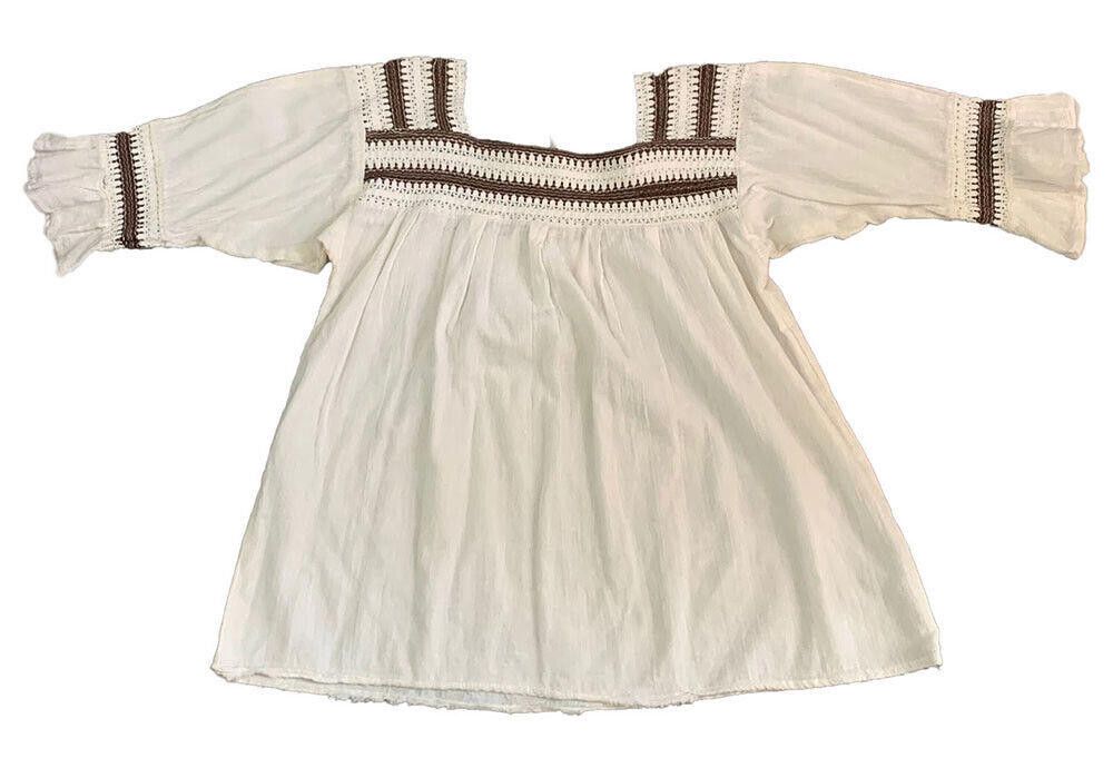 Designer Pre Owned Mexican White Hand Made Blouse L Size L / US 10 / IT 46 - 3 Thumbnail