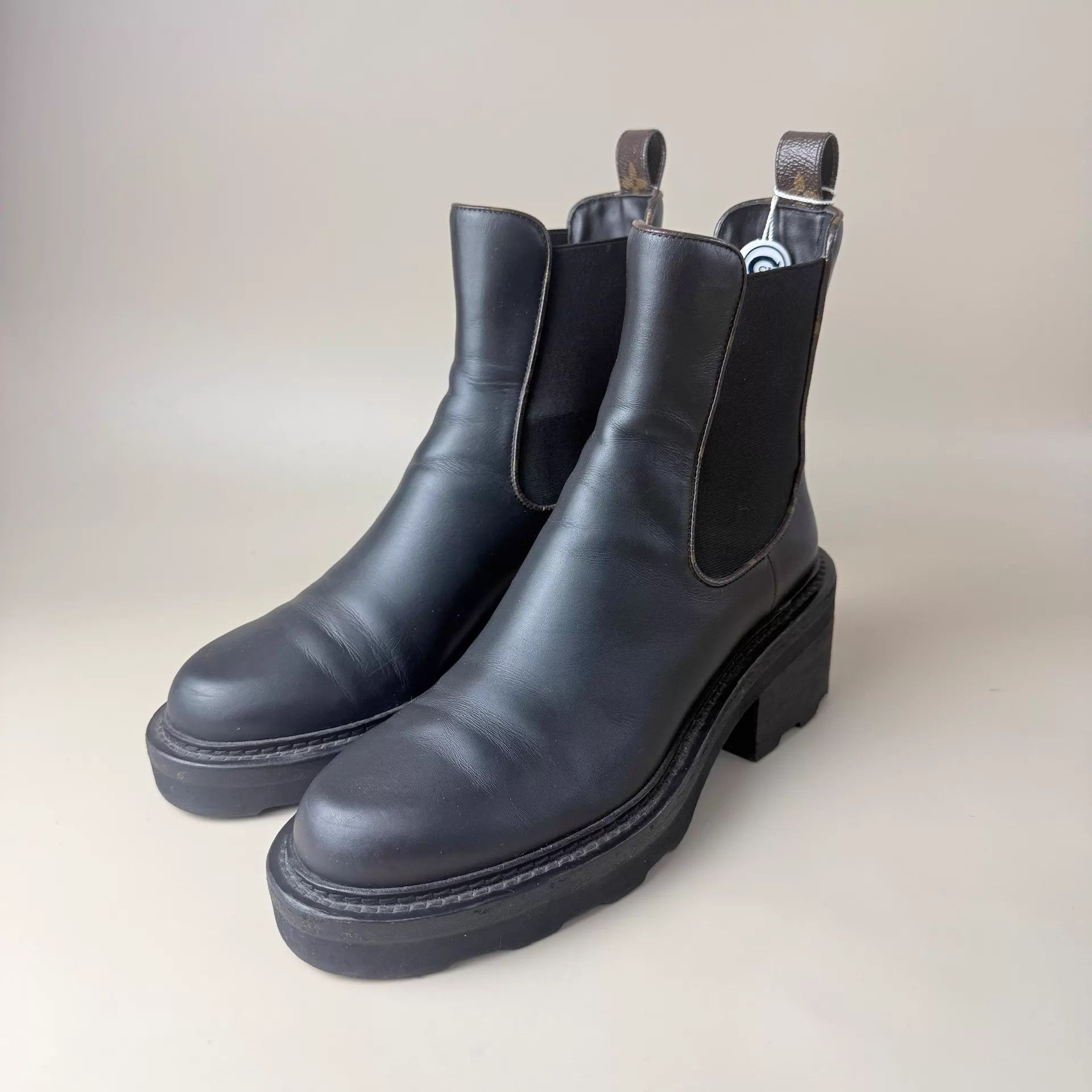 Louis Vuitton LV black brown Monogram thick sole boots EUR 38.5 Size US 8 / IT 38 - 1 Thumbnail