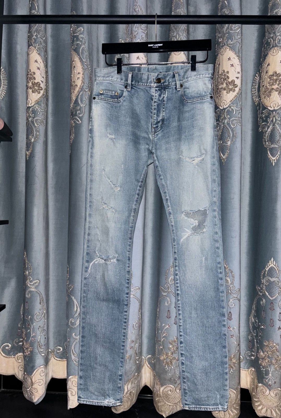 Saint Laurent Paris Saint Laurent SLP 2016FW D02 Light Blue Slashed Jeans Size US 31 - 1 Thumbnail