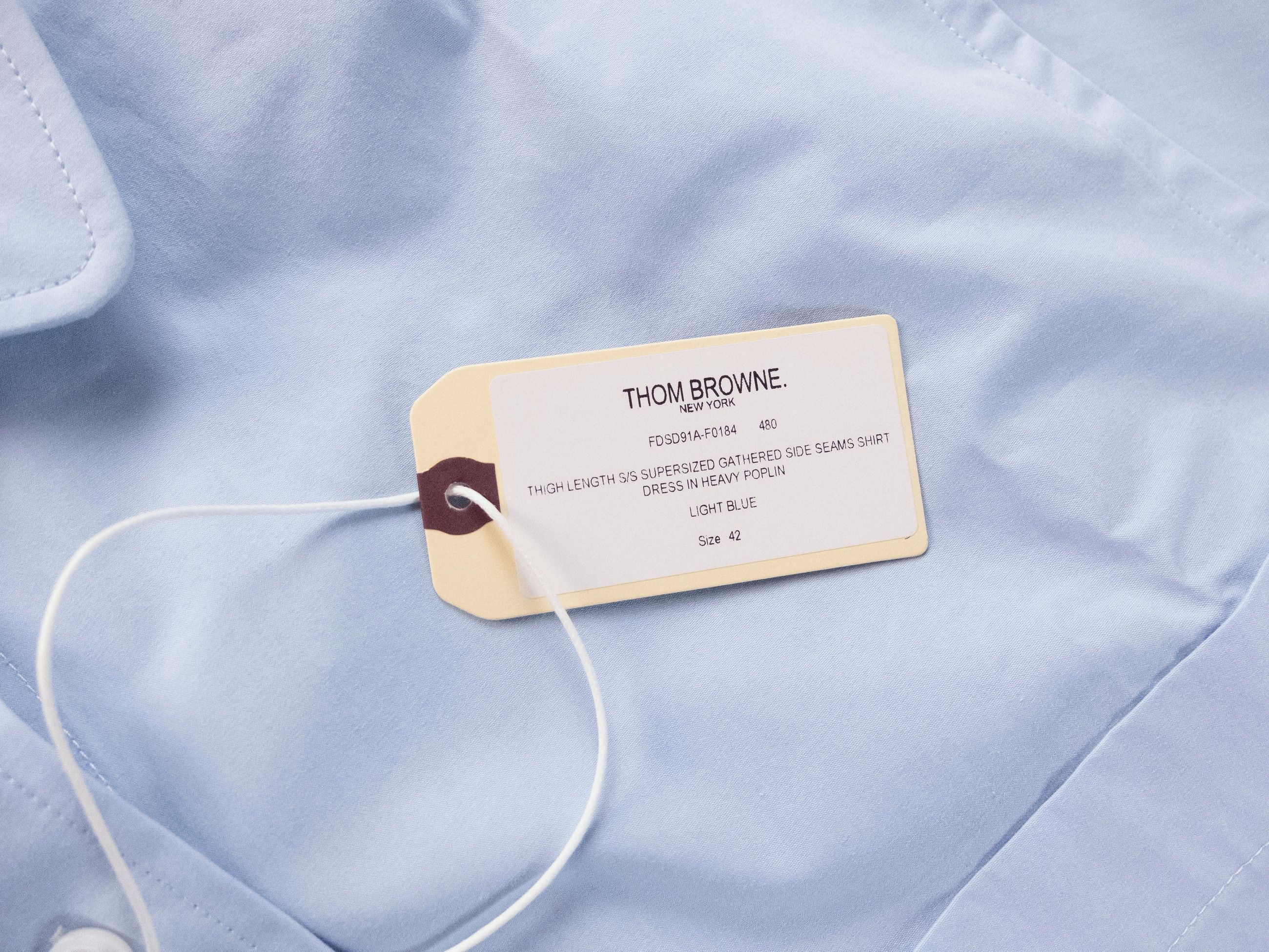 Thom Browne THOM BROWNE solid blue cotton gathered mini shirt dress 6 Size M / US 6-8 / IT 42-44 - 4 Thumbnail