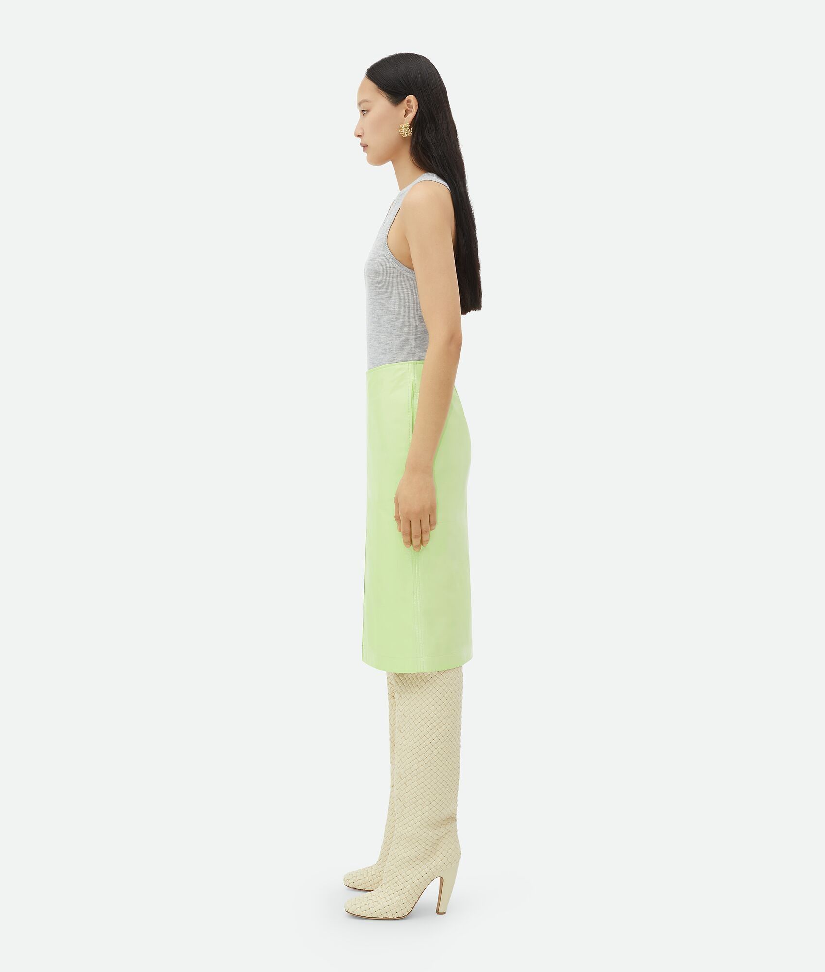 Bottega Veneta o1n1vont0925 Shiny Leather Midi Skirt in Light Green Size 27" / US 4 / IT 40 - 2 Thumbnail