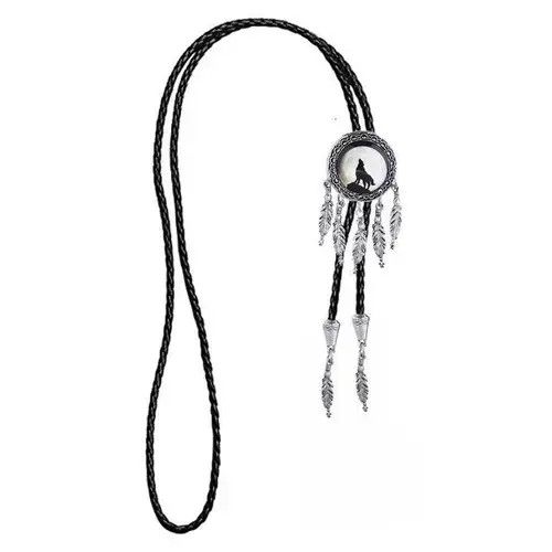 VIBE Western White Moon Wolf Feather Bolo Tie Size ONE SIZE - 2 Thumbnail
