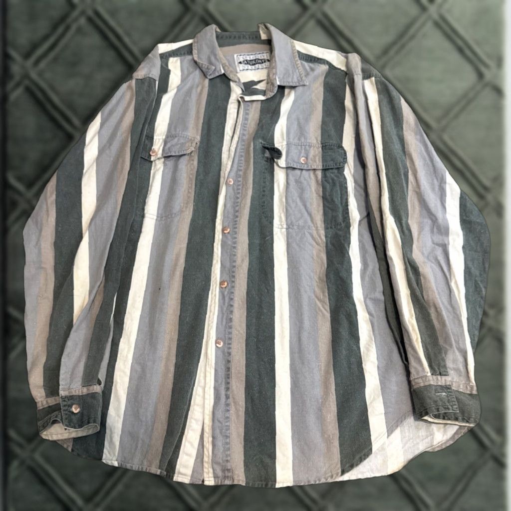 Vintage VTG Explosive Saturday Styling Button-Down Shirt Striped Green Grey M Men Long Sleeve Button Up Shirt Regular Size M Women? No, Men. Size US M / EU 48-50 / 2 - 1 Thumbnail