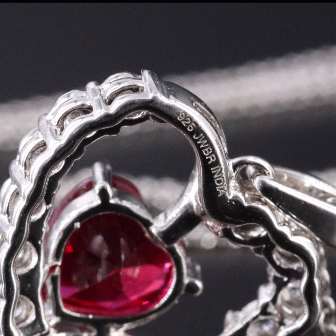 Sterling Ruby & White Sapphire Heart Pendant Necklace