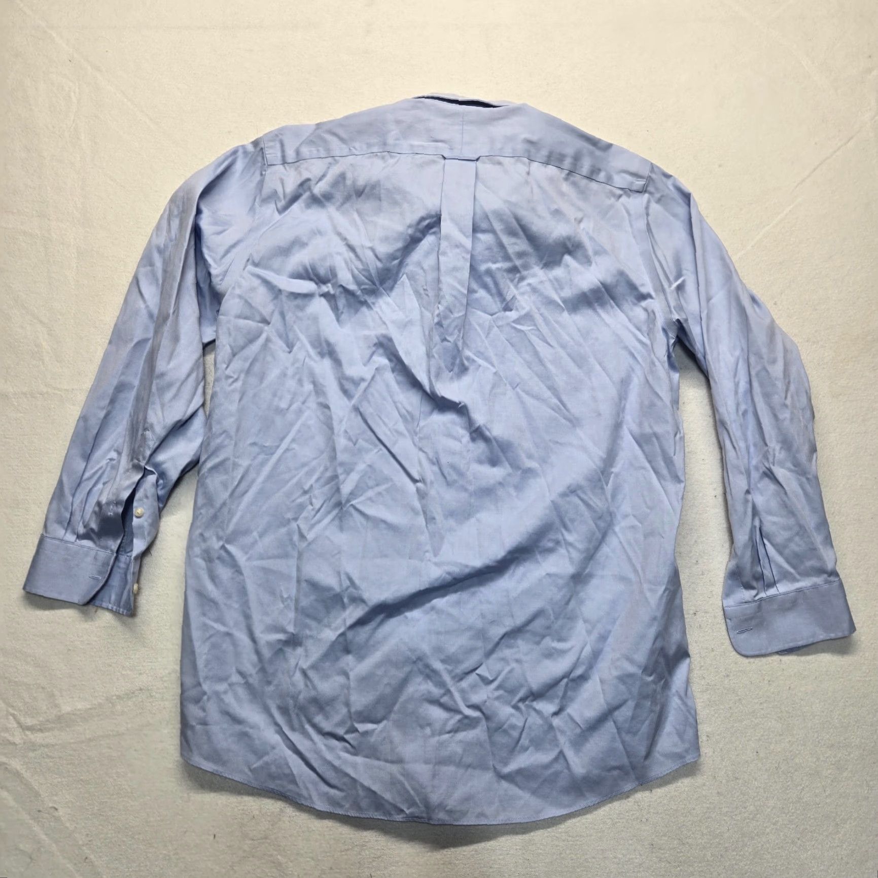 Vintage Kirkland Signature Dress Shirt Solid Blue Button-Down 16.5 Men Adult Regular Long Sleeve Wrinkle-Resistant Non-Iron 100% Cotton Shirt Mens 16.5 Blue Size 42R - 7 Thumbnail